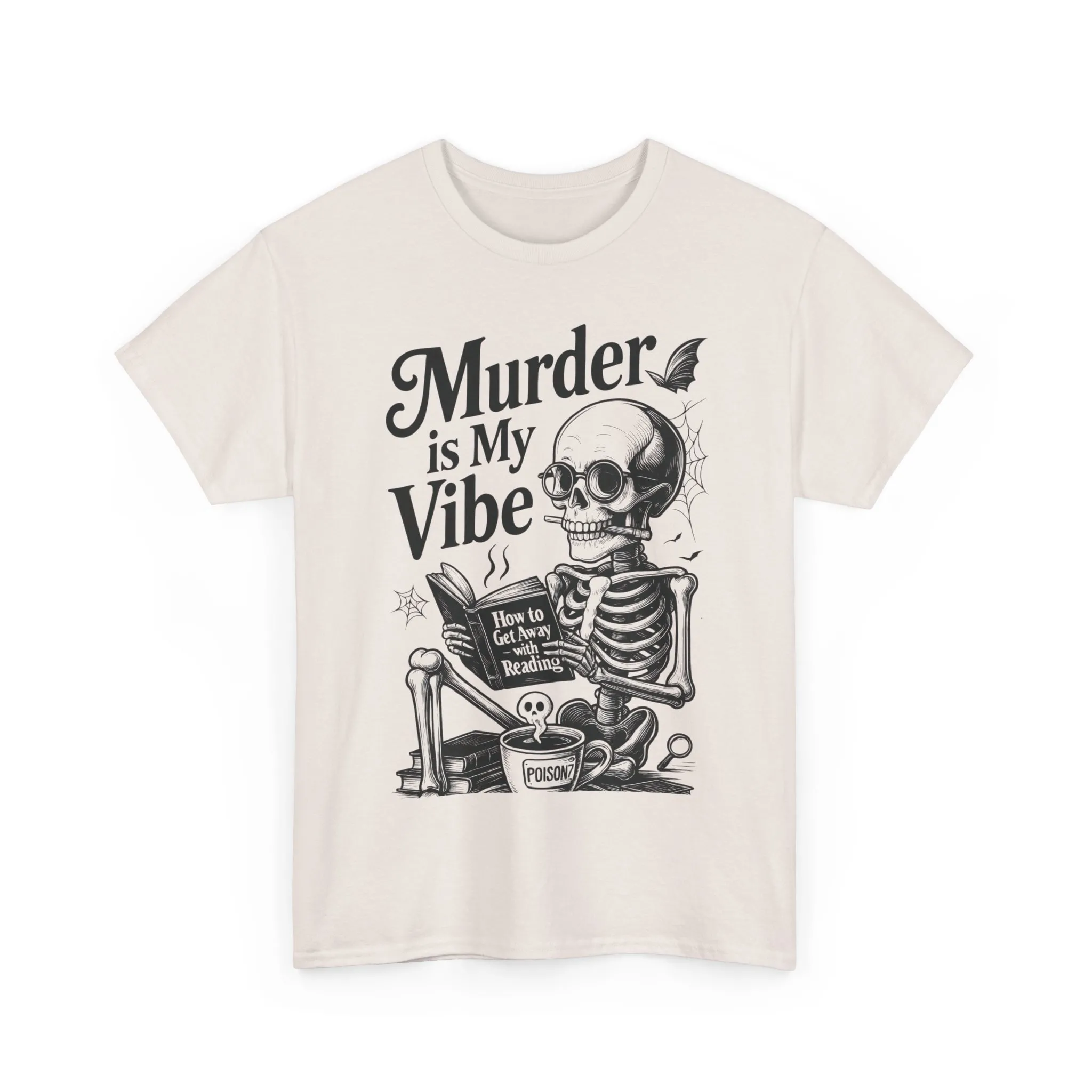 Mens Heavy Cotton Tee - "Murder is My Vibe" Graphic Shirt for Ghoulish Vibes, Halloween Fun, Spooky Season, Casual Wear, Gift for [...] - Image 7