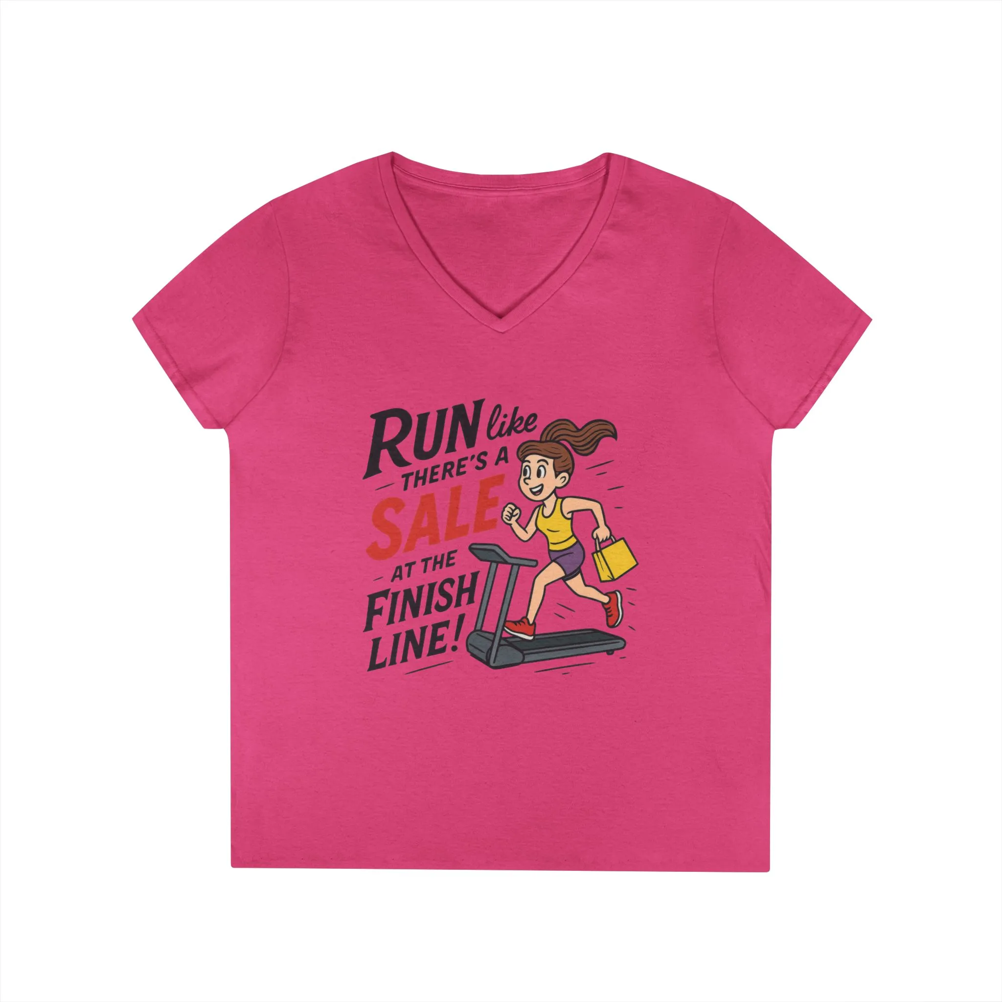 Ladies' V-Neck T-Shirt, Motivational Fitness Tee, Funny Gym Top, Funny Shopping Tee, Treadmill Runner Shirt for Her, For Sale Tee - Image 25