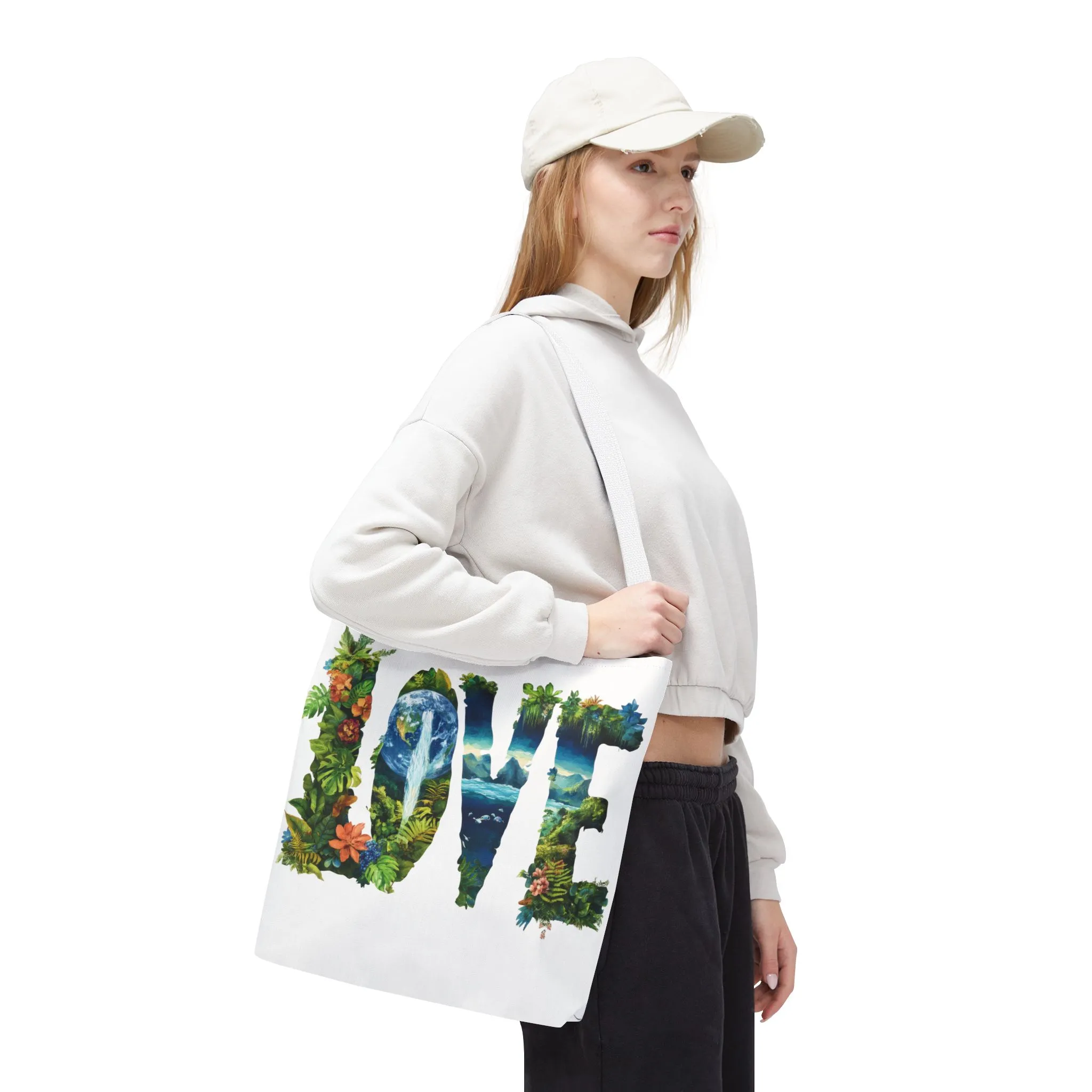 Earth Day LOVE Tote Bag, Eco Friendly Nature Art Bag, Sustainable Planet Message, Floral Tote, Shopping Bag, Beach Bag, Large Canvas Bag - Image 30