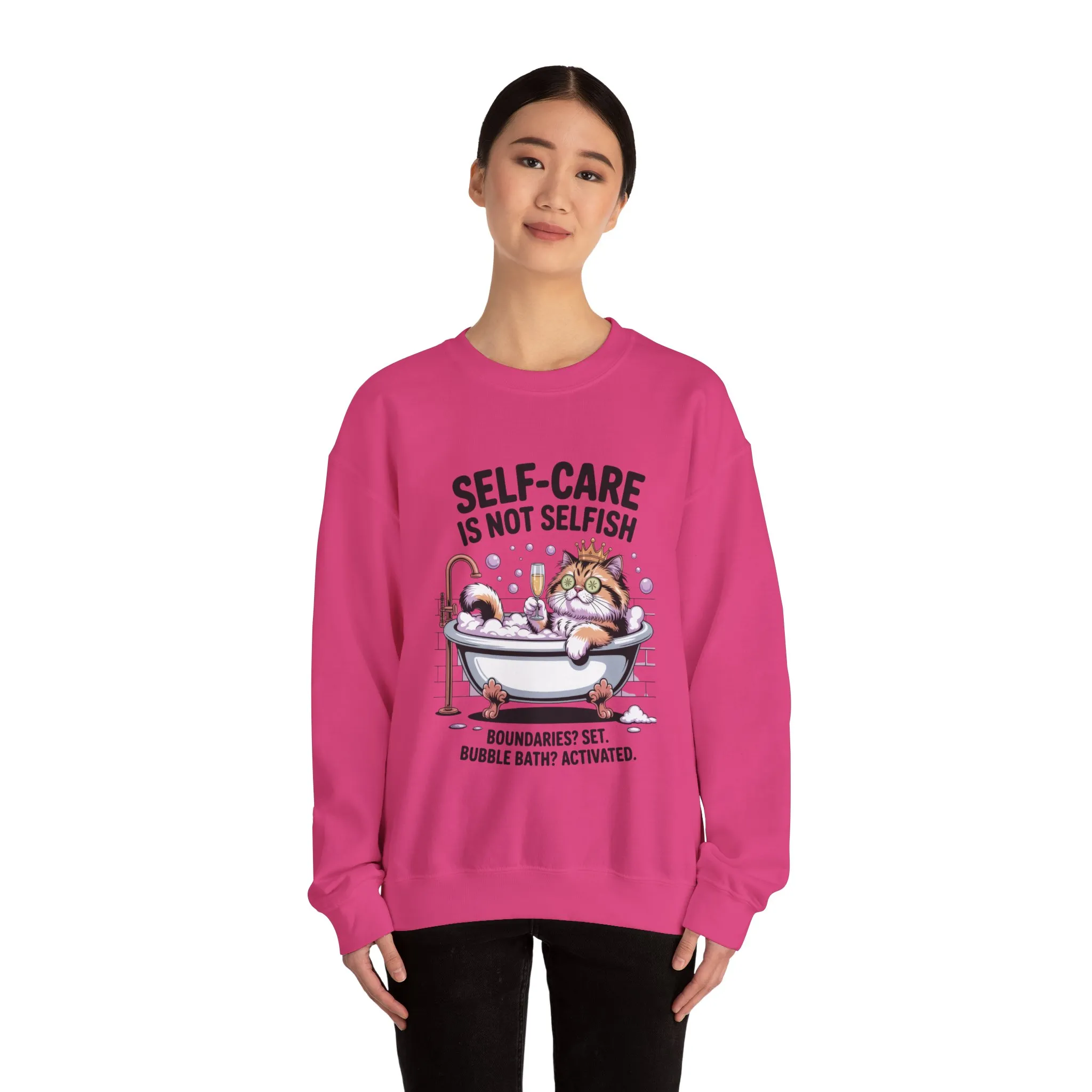 Womens Crewneck Sweatshirt, Self-Care Cat Shirt, Funny Cat Tee, Relaxing Kitty Graphic, Self Care Is Not Selfish Womens Sweatshirt - Image 26
