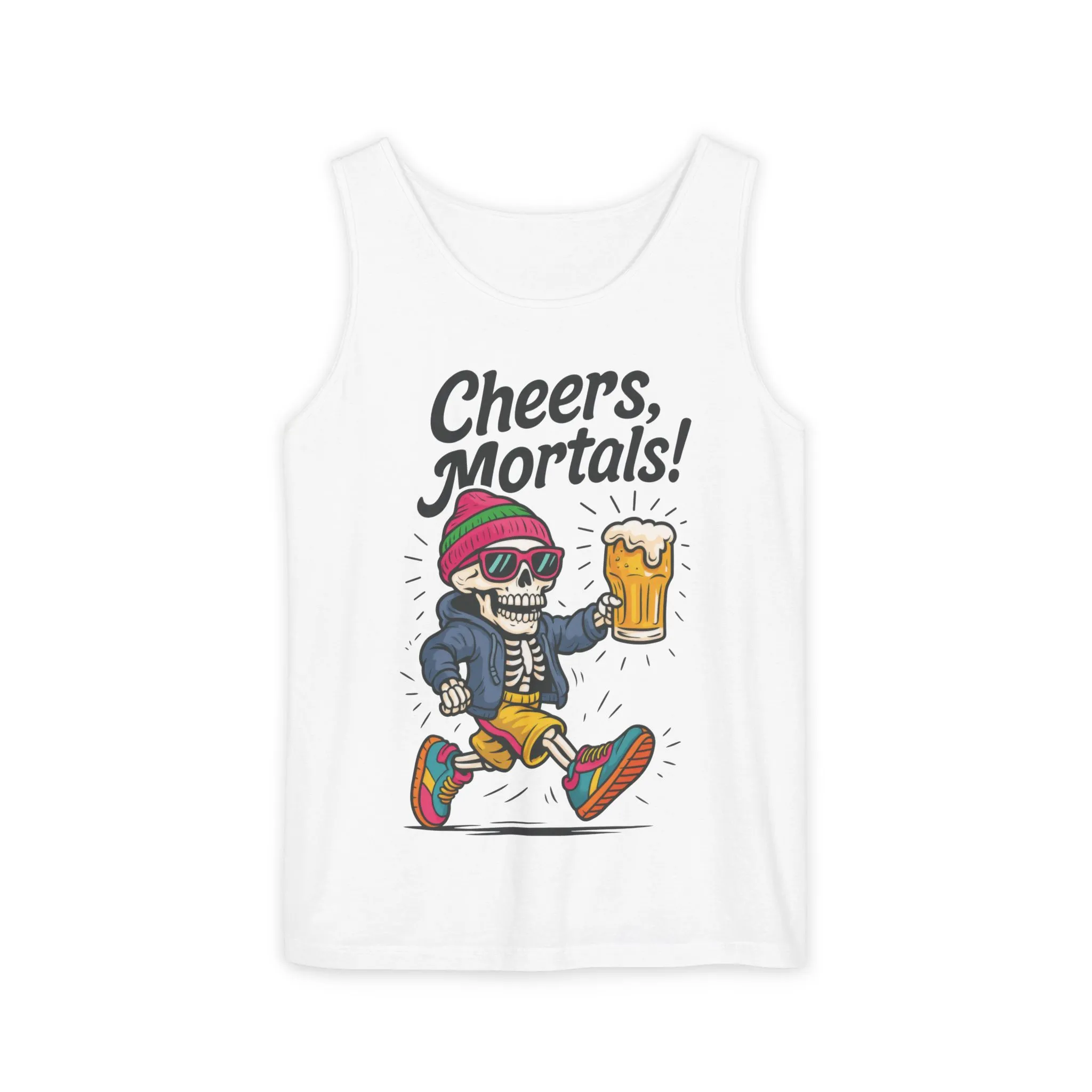 Cheers Mortals! Mens Tank Top, Funny Skeleton Beer Graphic Tee, Drinking Humor Shirt, Party Gift for Him, Halloween Tank, Beer Lovers Gift - Image 4