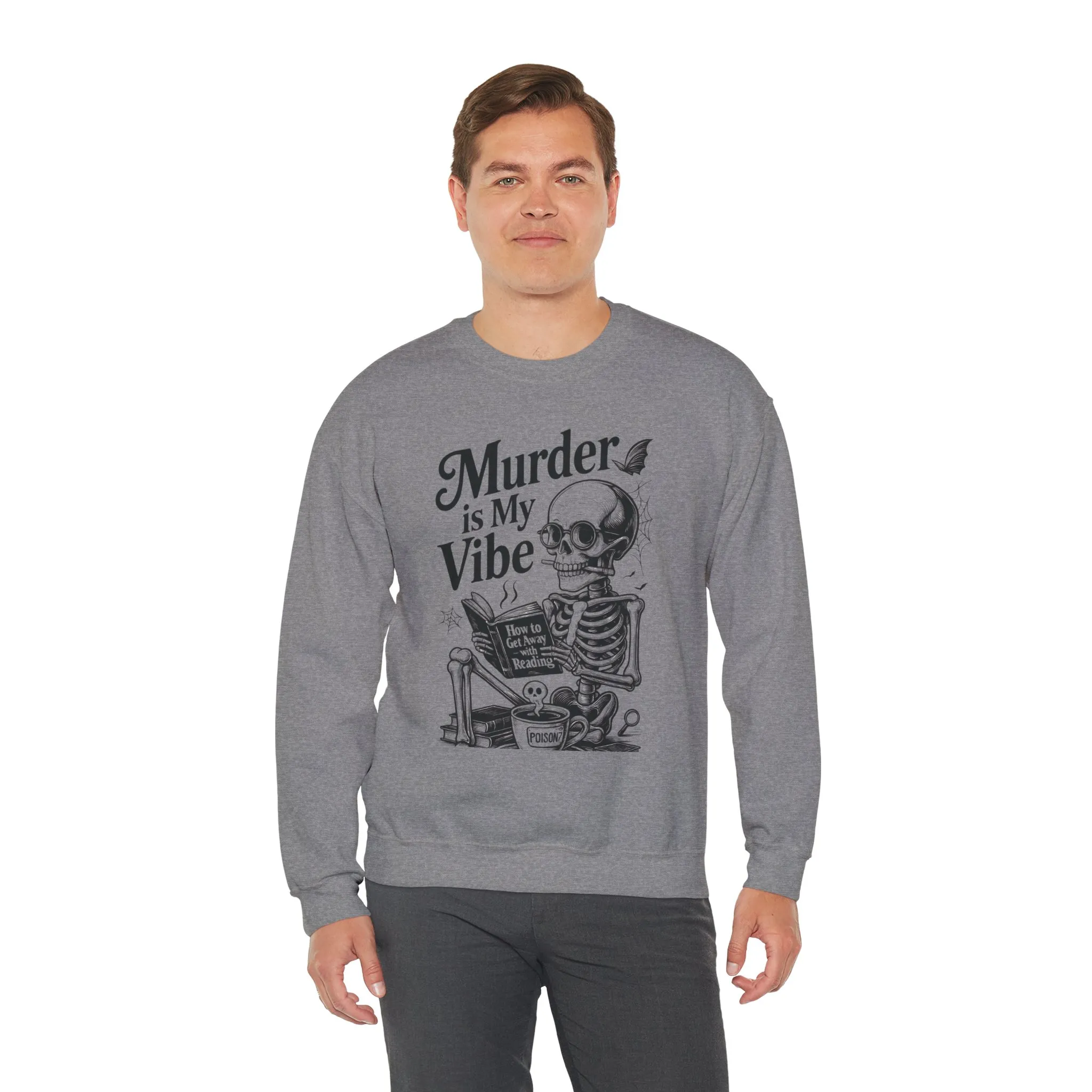 Murder is My Vibe Crewneck Sweatshirt, Cozy Gift for Halloween, Unique Sweatshirt, Skull Graphic, Fall Fashion, Unisex Pullover - Image 15