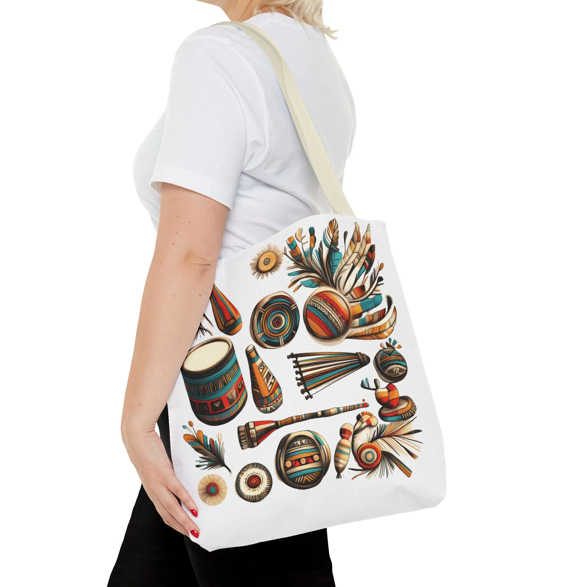 Boho Tribal Music Tote Bag, Ethnic Percussion Instrument Art, Festival Vibes, Shopping Bag, Bohemian Tote, Weekender Bag, Beach Bag, Large Canvas Bag - Image 28