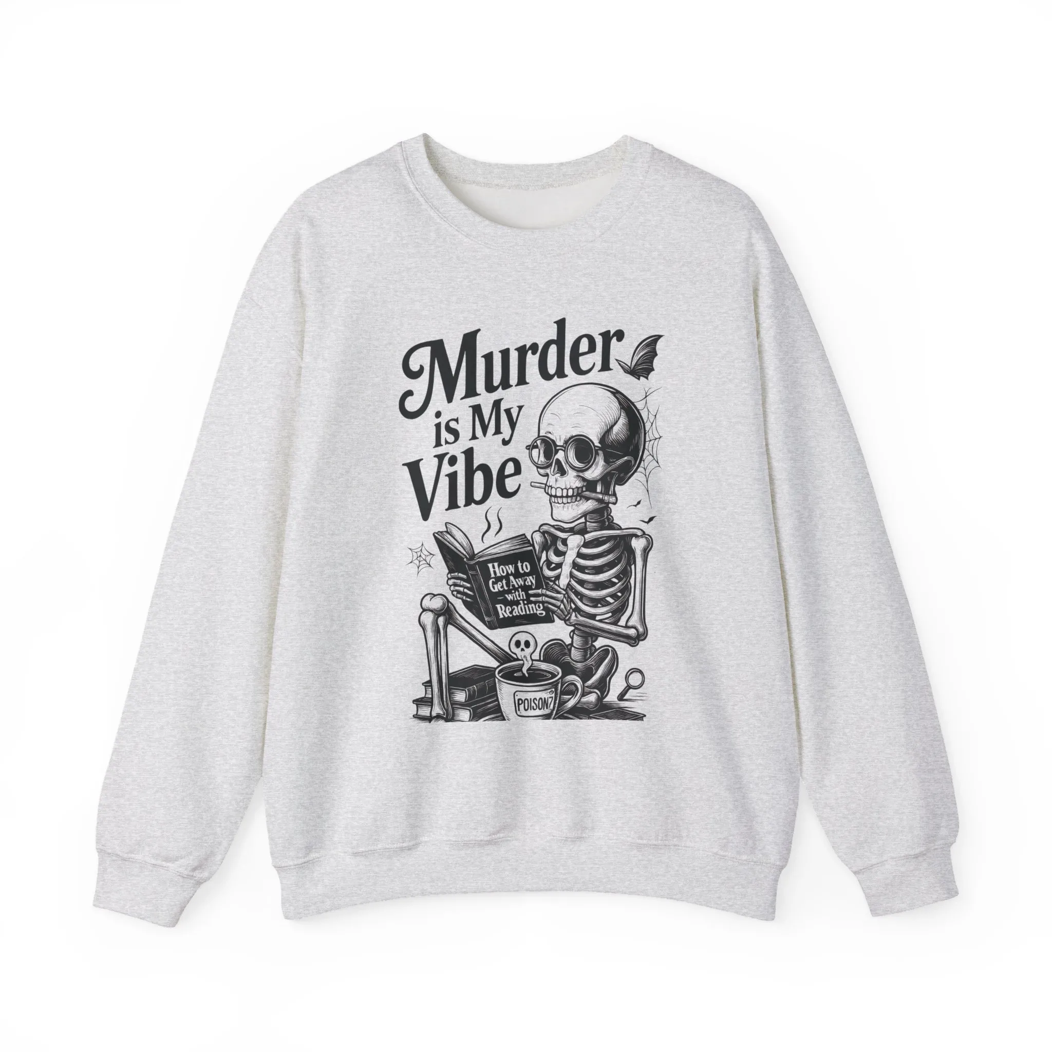 Murder is My Vibe Crewneck Sweatshirt, Cozy Gift for Halloween, Unique Sweatshirt, Skull Graphic, Fall Fashion, Unisex Pullover - Image 4