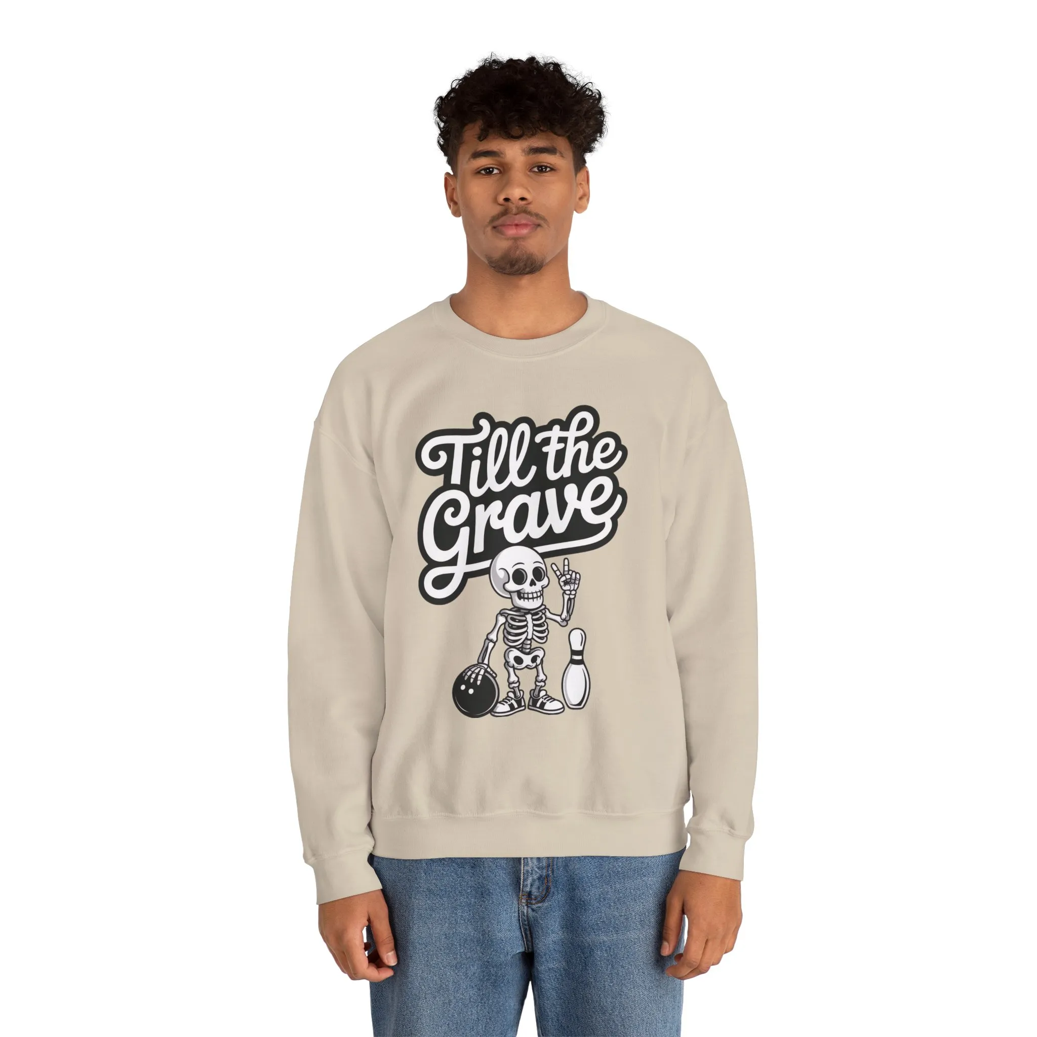 Funny Skeleton Bowling Mens Pullover, Halloween Apparel, Funny Skeleton Bowling Shirt, Casual Mens Crewneck, Cool Bowler Skull Crewneck - Image 5