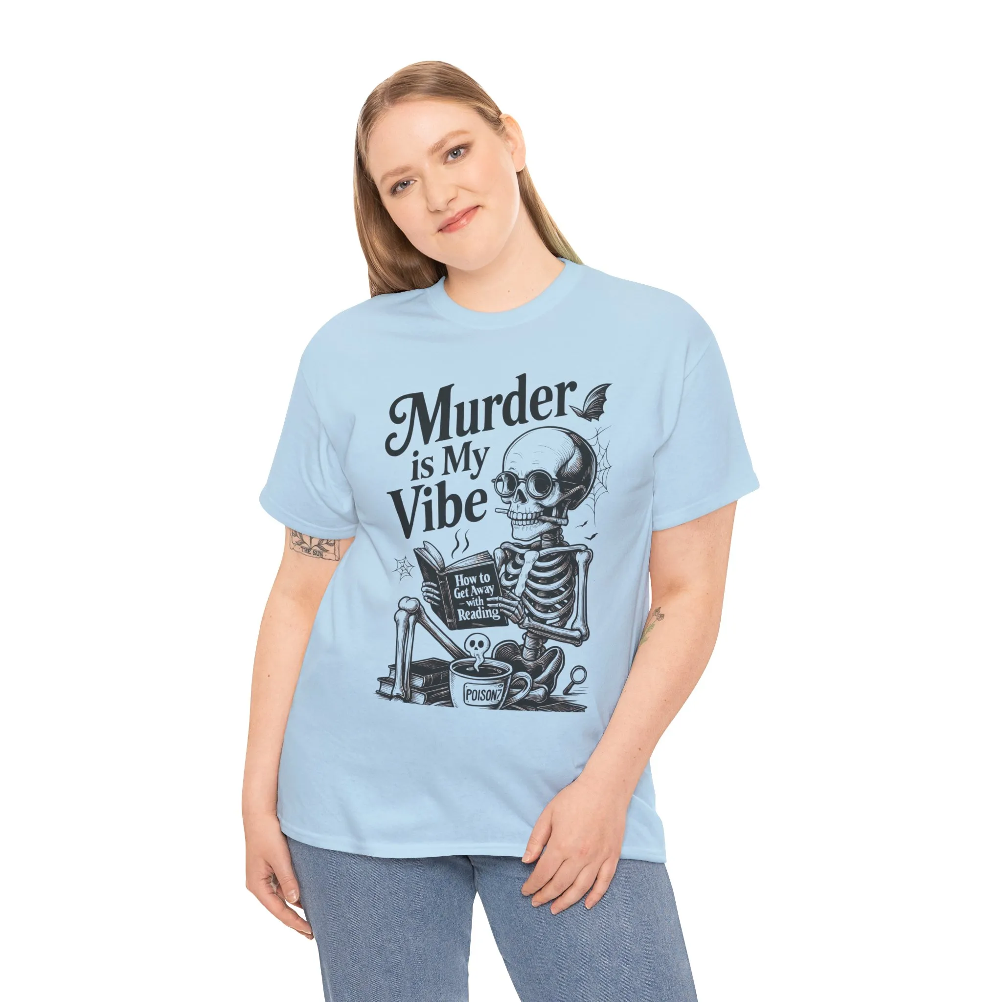 Womens Heavy Cotton Tee - "Murder is My Vibe" Graphic Shirt for Ghoulish Vibes, Halloween Fun, Spooky Season, Casual Wear, Gift for [...] - Image 12