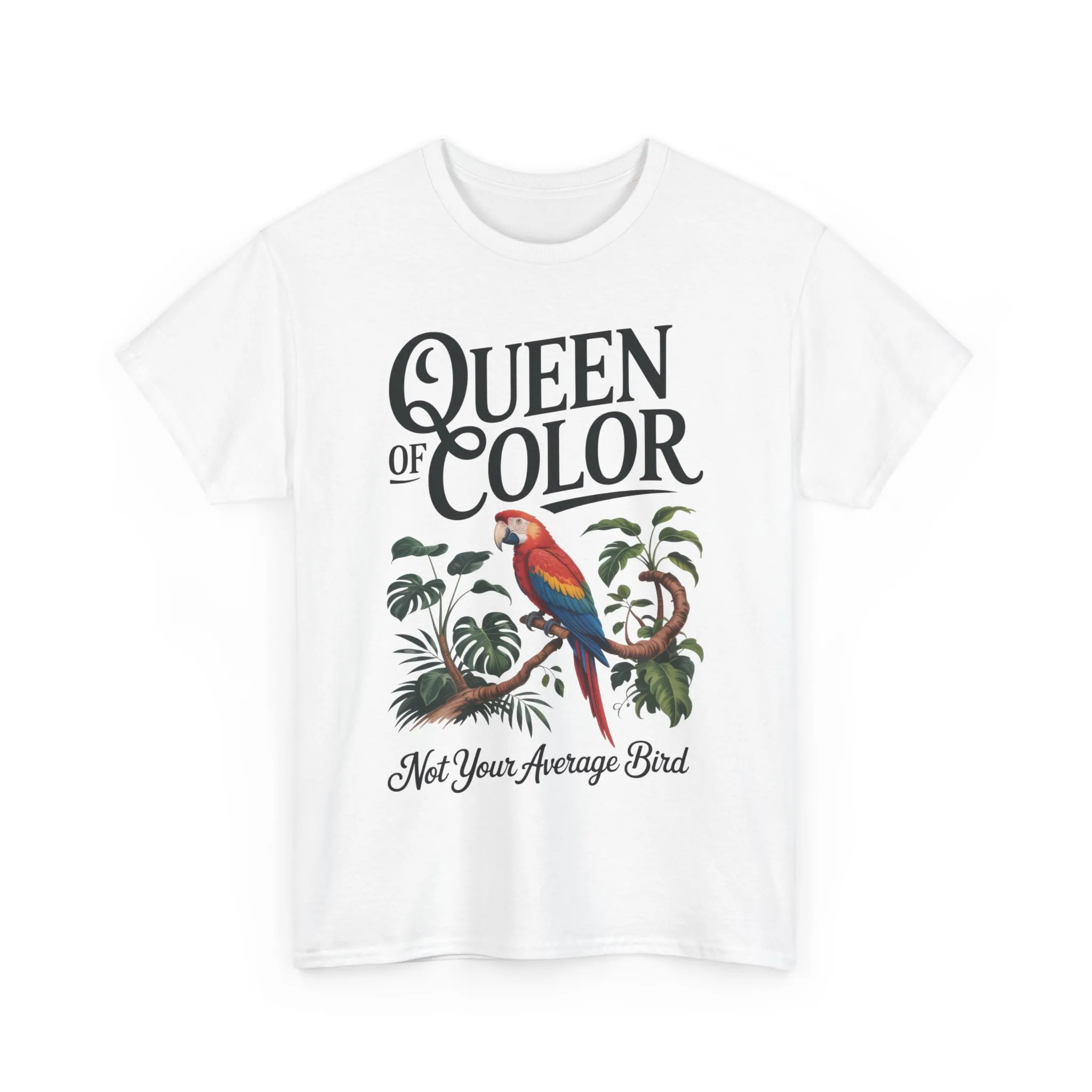 Colorful Queen Womens Tee, Fun Graphic T-Shirt, Casual Wear, Gift for Bird Lovers, Trendy Summer Apparel - Image 2
