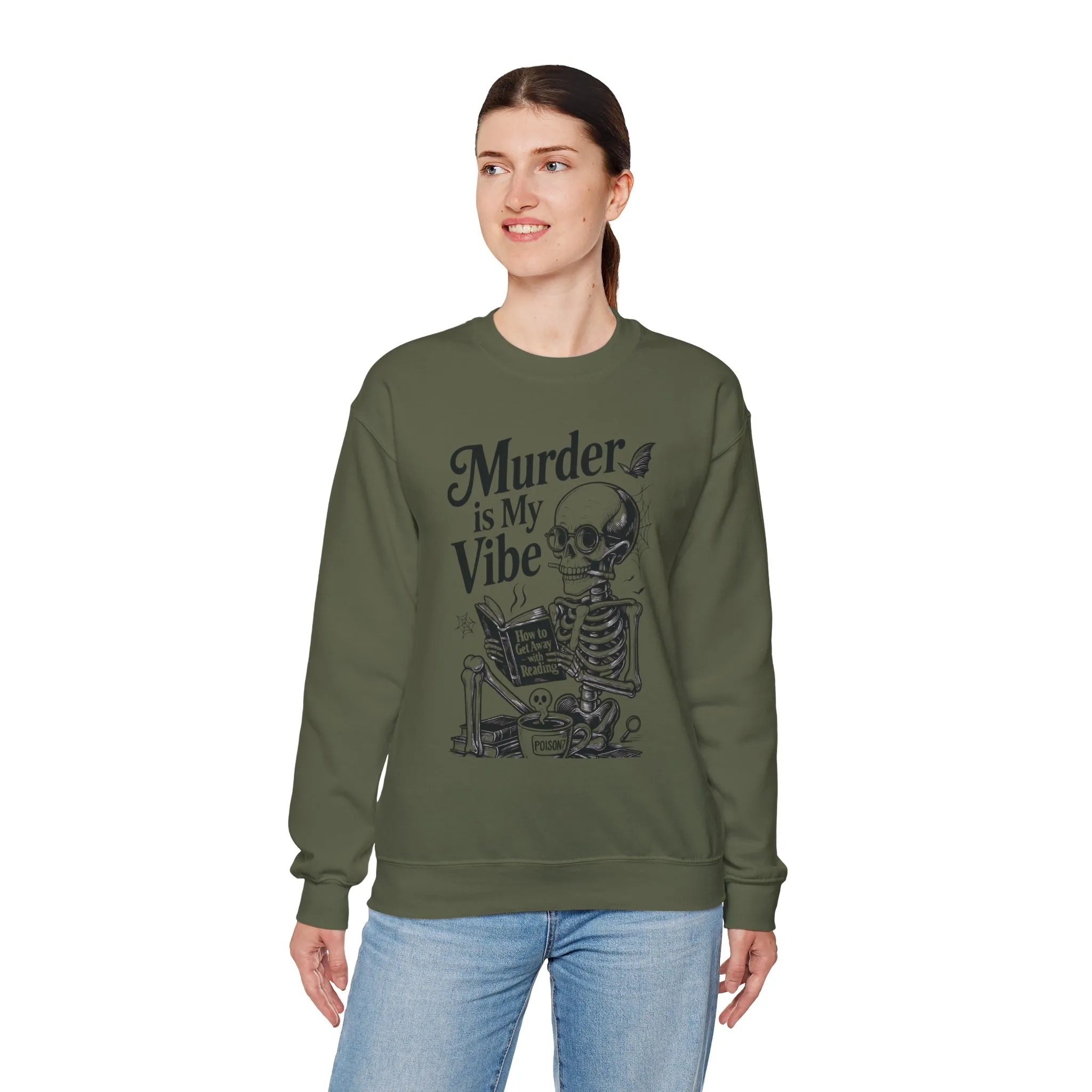 Murder is My Vibe Womens Crewneck Sweatshirt, Cozy Gift for Halloween, Unique Sweatshirt, Skull Graphic, Fall Fashion, Unisex Pullover - Image 12