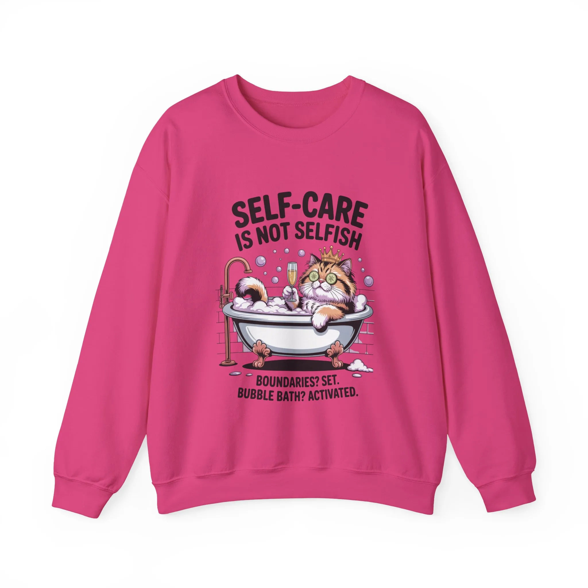 Womens Crewneck Sweatshirt, Self-Care Cat Shirt, Funny Cat Tee, Relaxing Kitty Graphic, Self Care Is Not Selfish Womens Sweatshirt - Image 25