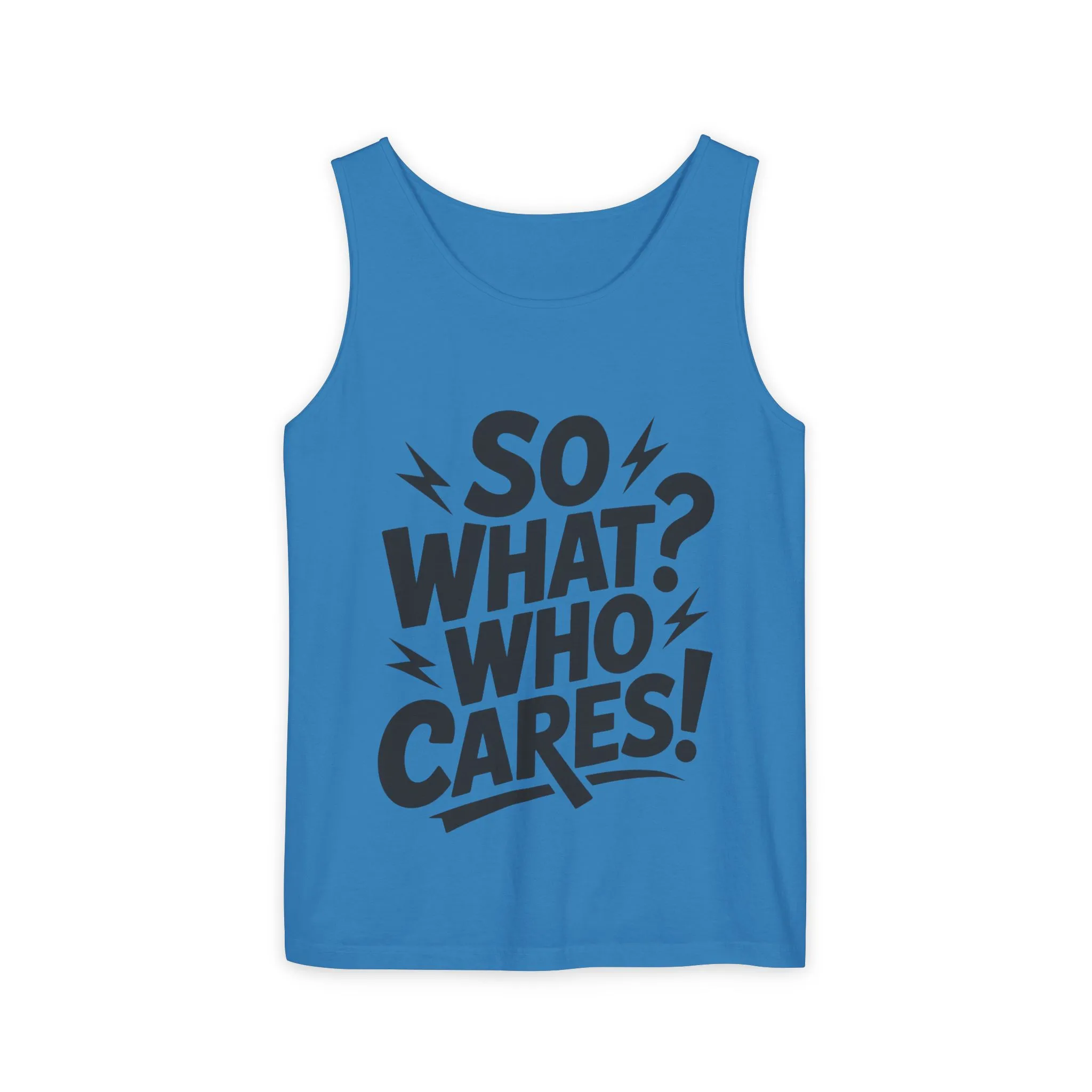 Mens Tank Top, "So What? Who Cares!", Casual Summer Wear, Beach Trip, Festival Outfit, Lightning Print, Sarcastic Summer Tee, Gym Tank - Image 22