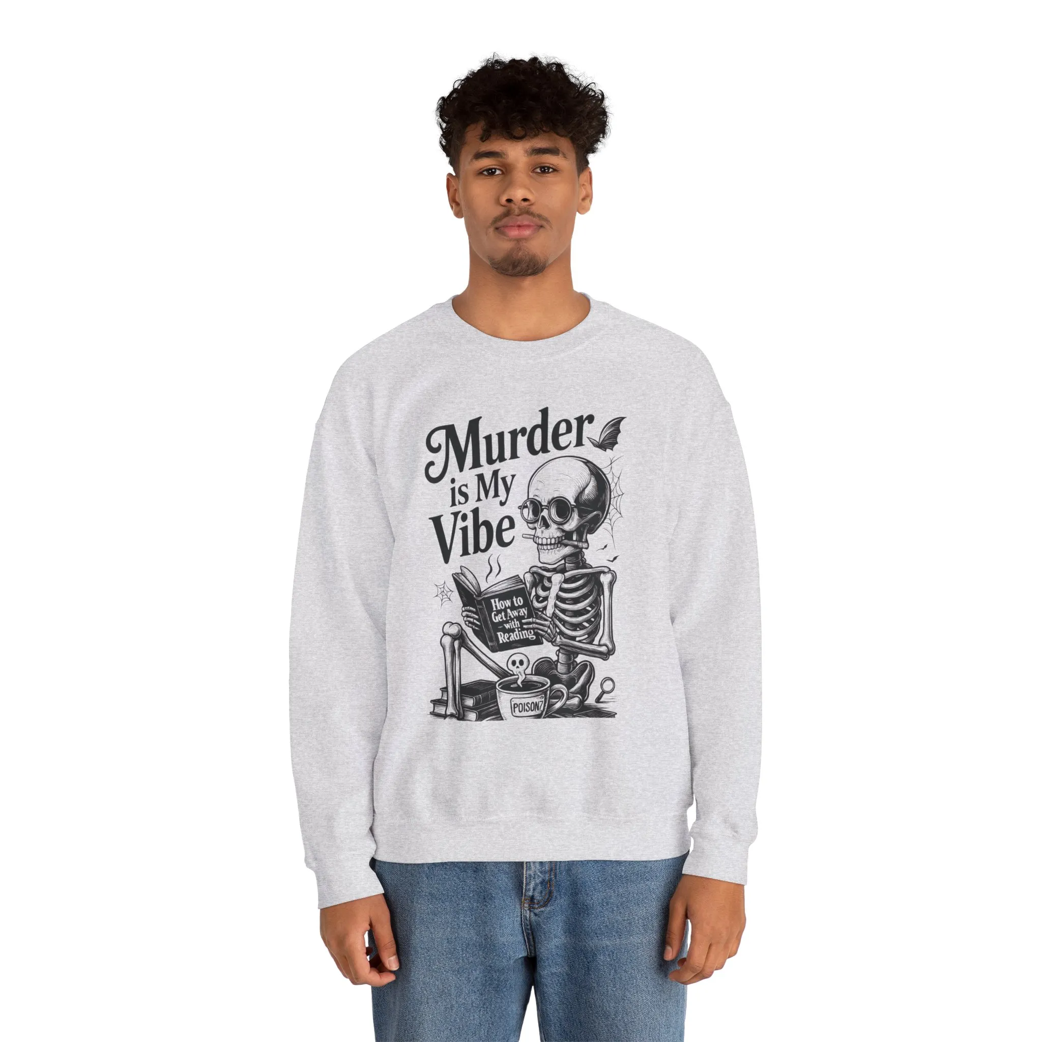 Murder is My Vibe Crewneck Sweatshirt, Cozy Gift for Halloween, Unique Sweatshirt, Skull Graphic, Fall Fashion, Unisex Pullover - Image 5