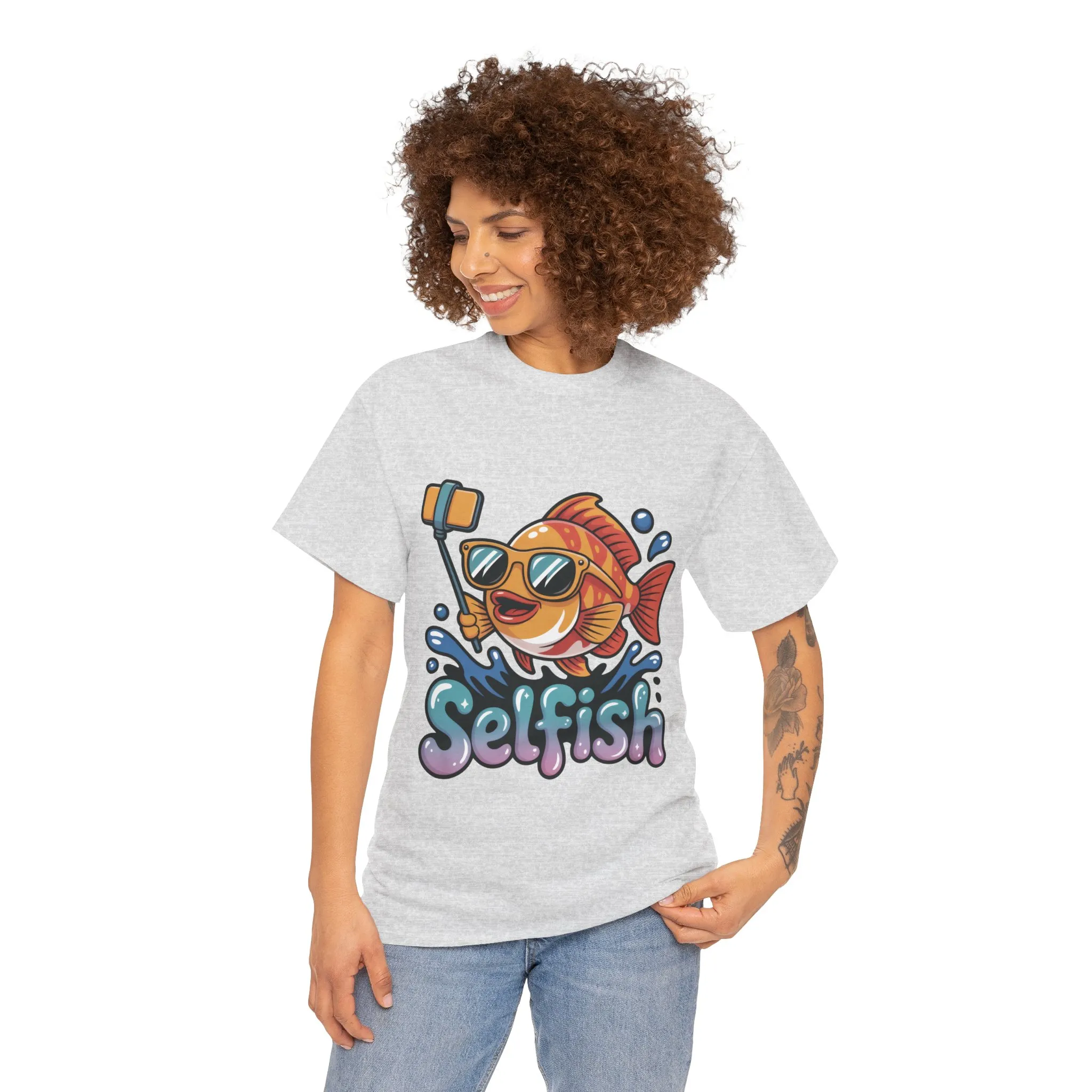 Funny Selfie Fish Graphic Womens T-Shirt, Playful Pun Gift for Her, Summer Vibes, Unique Beach Shirt, Outdoor Adventures - Image 8