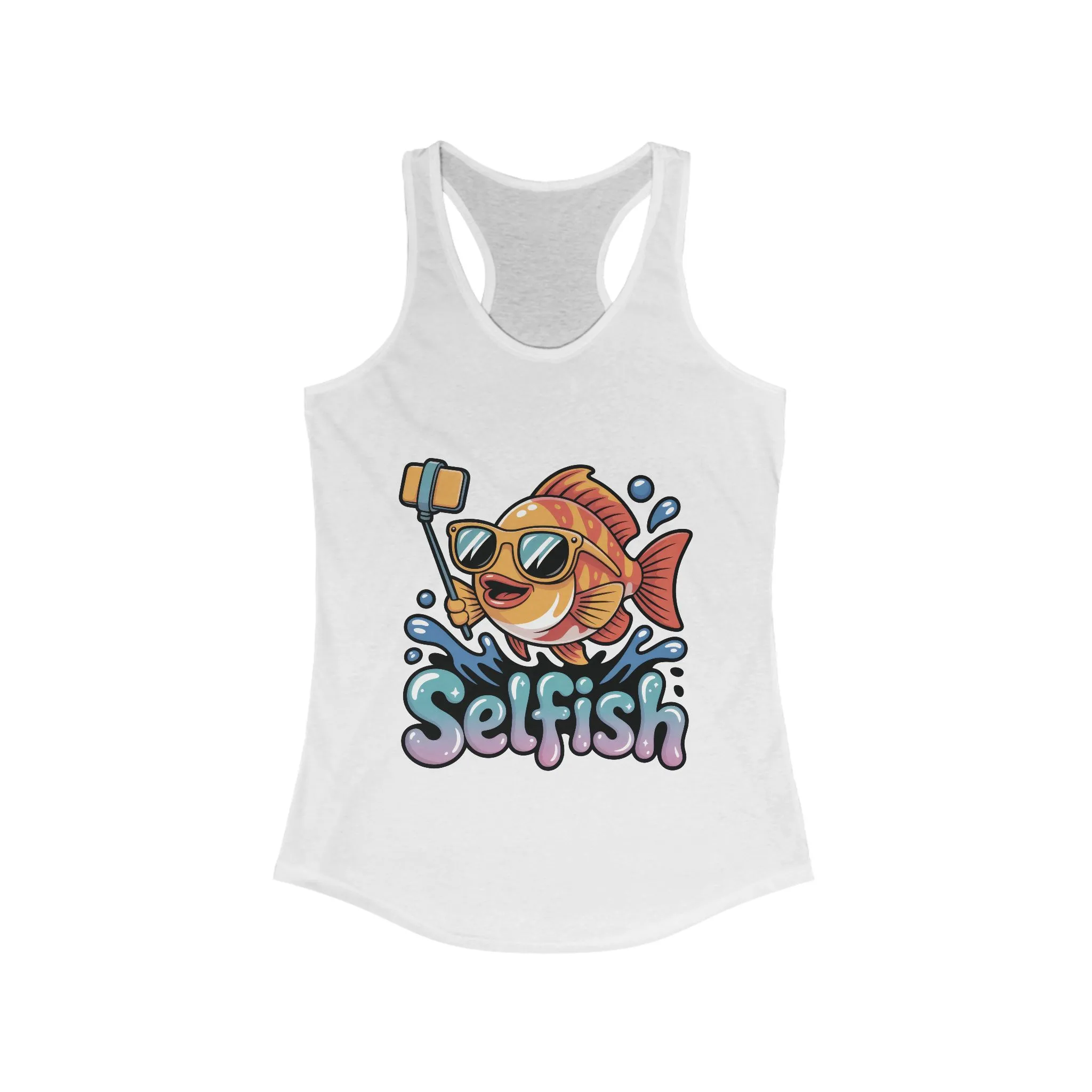 Funny Selfie Fish Graphic Womens Tank Top, Playful Pun Gift for Her, Summer Vibes, Unique Beach Tank, Beachwear, Vacation Outfits - Image 3
