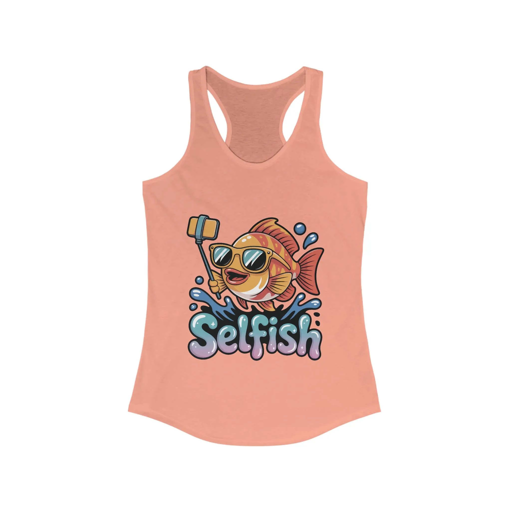Funny Selfie Fish Graphic Womens Tank Top, Playful Pun Gift for Her, Summer Vibes, Unique Beach Tank, Beachwear, Vacation Outfits - Image 5