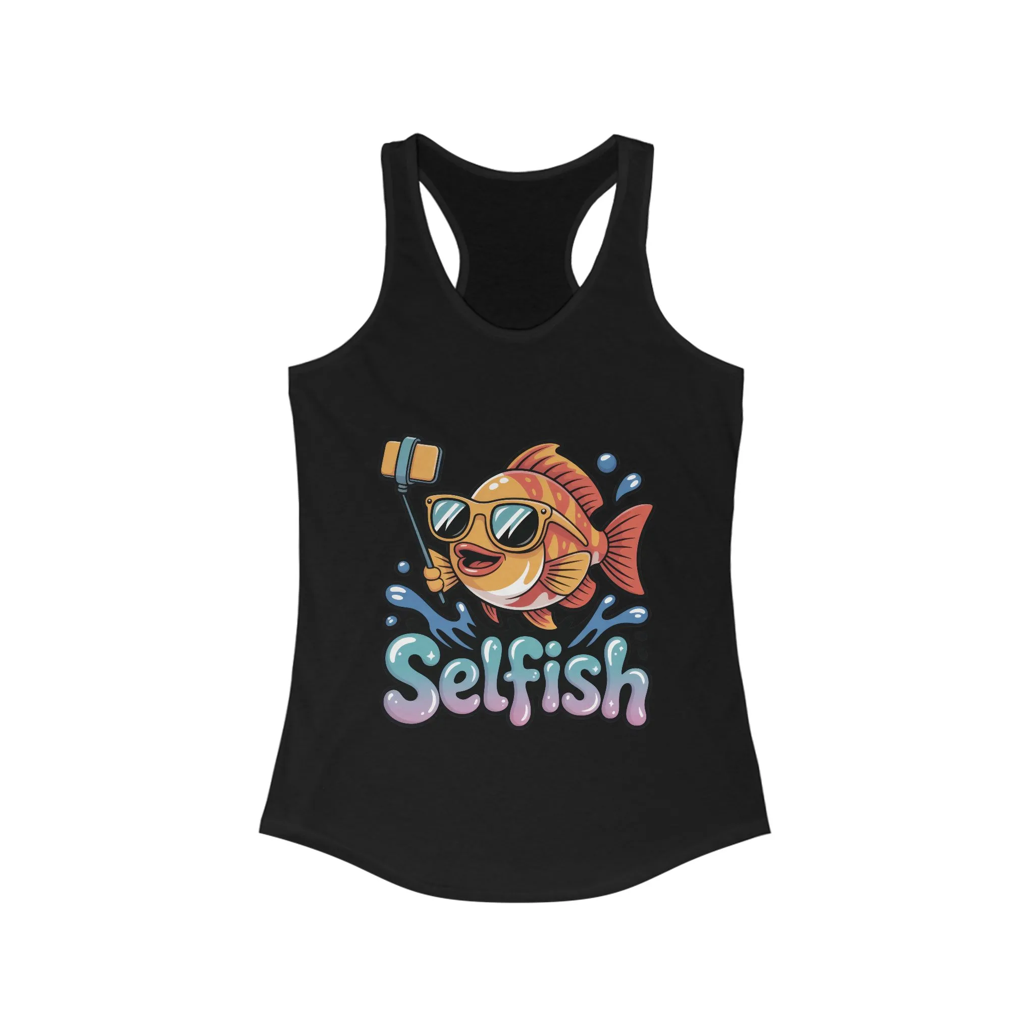 Funny Selfie Fish Graphic Womens Tank Top, Playful Pun Gift for Her, Summer Vibes, Unique Beach Tank, Beachwear, Vacation Outfits - Image 7