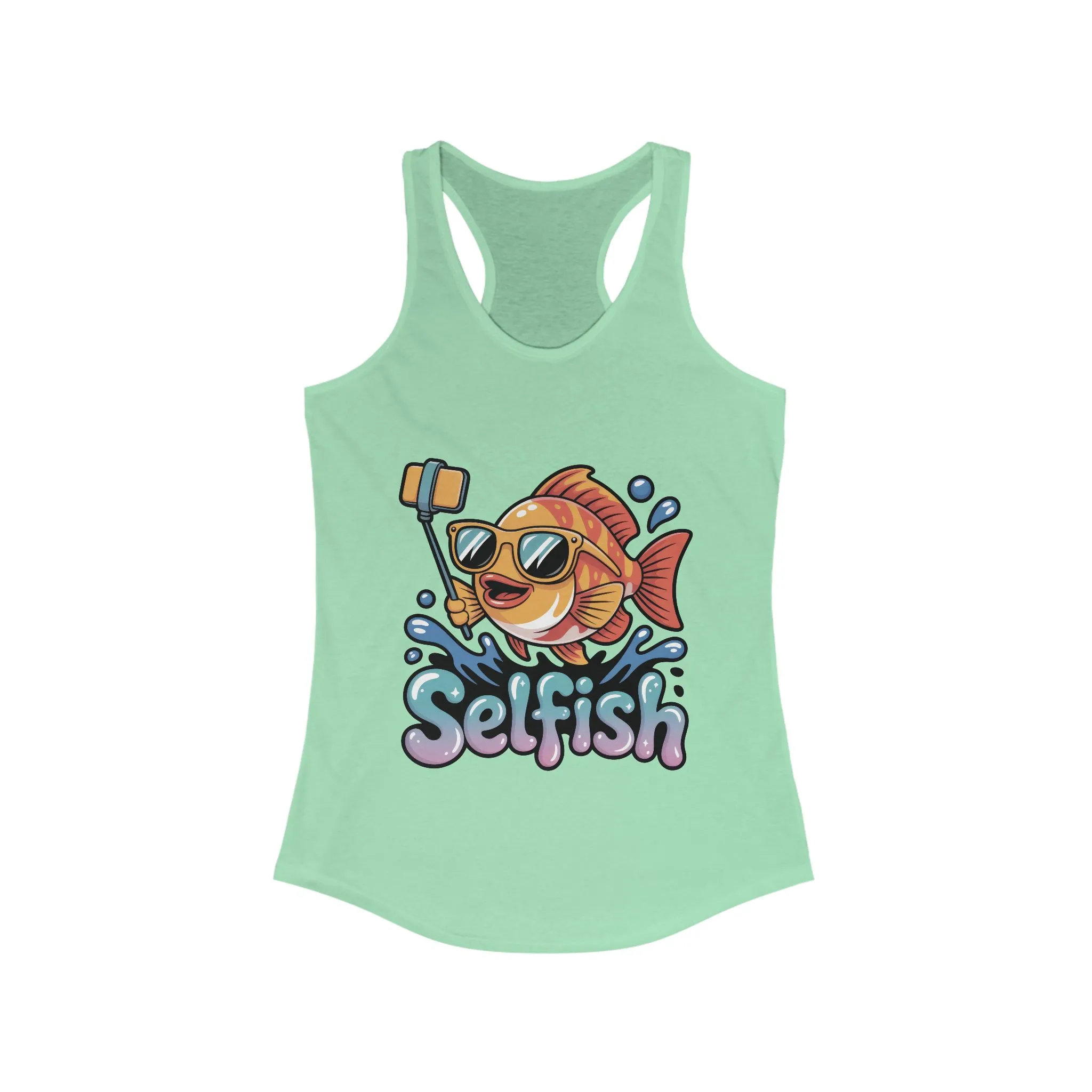 Funny Selfie Fish Graphic Womens Tank Top, Playful Pun Gift for Her, Summer Vibes, Unique Beach Tank, Beachwear, Vacation Outfits - Image 11