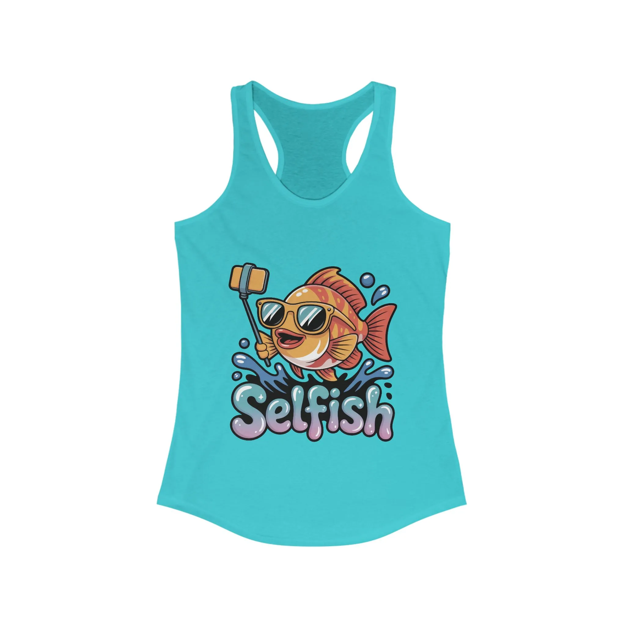 Funny Selfie Fish Graphic Womens Tank Top, Playful Pun Gift for Her, Summer Vibes, Unique Beach Tank, Beachwear, Vacation Outfits - Image 13