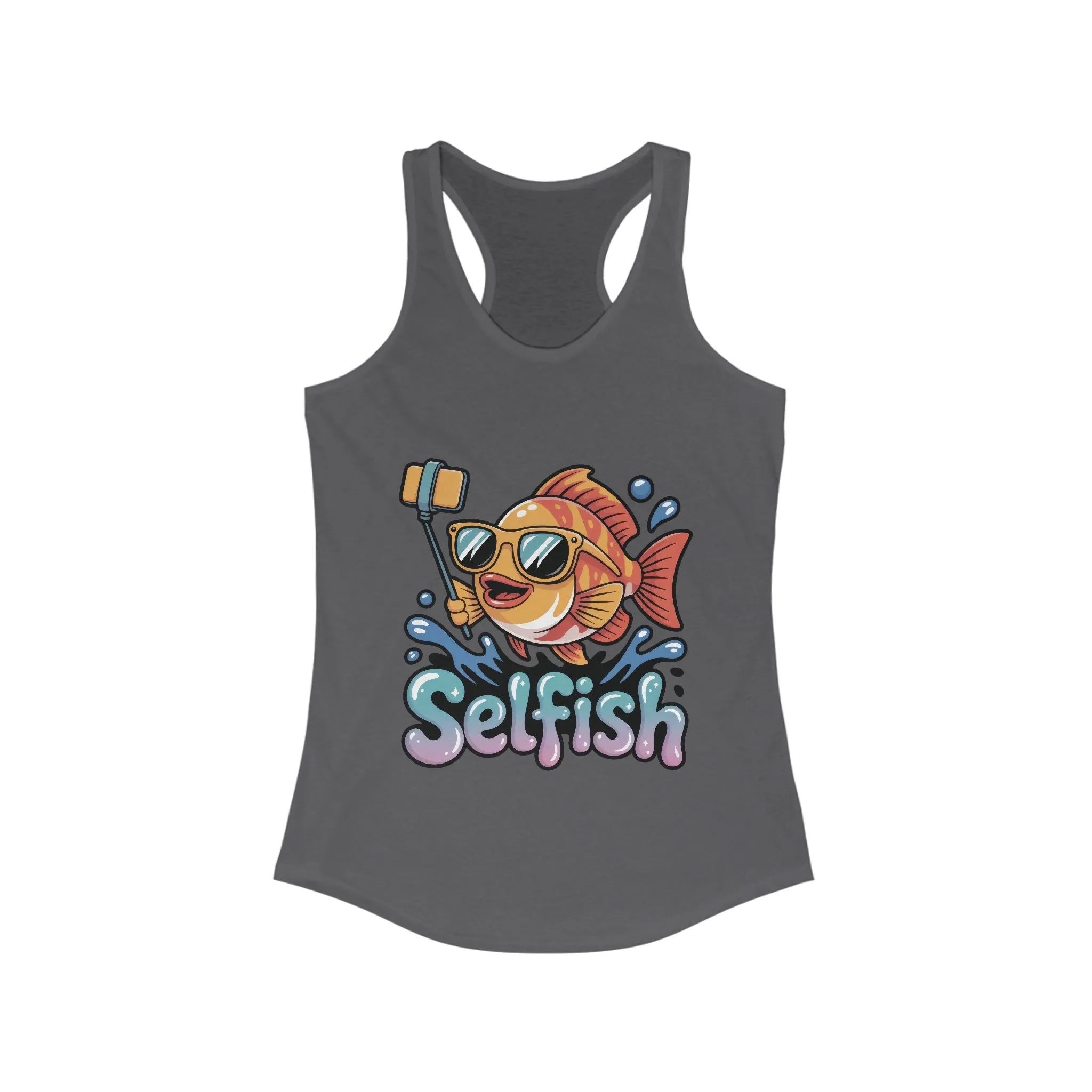 Funny Selfie Fish Graphic Womens Tank Top, Playful Pun Gift for Her, Summer Vibes, Unique Beach Tank, Beachwear, Vacation Outfits - Image 15