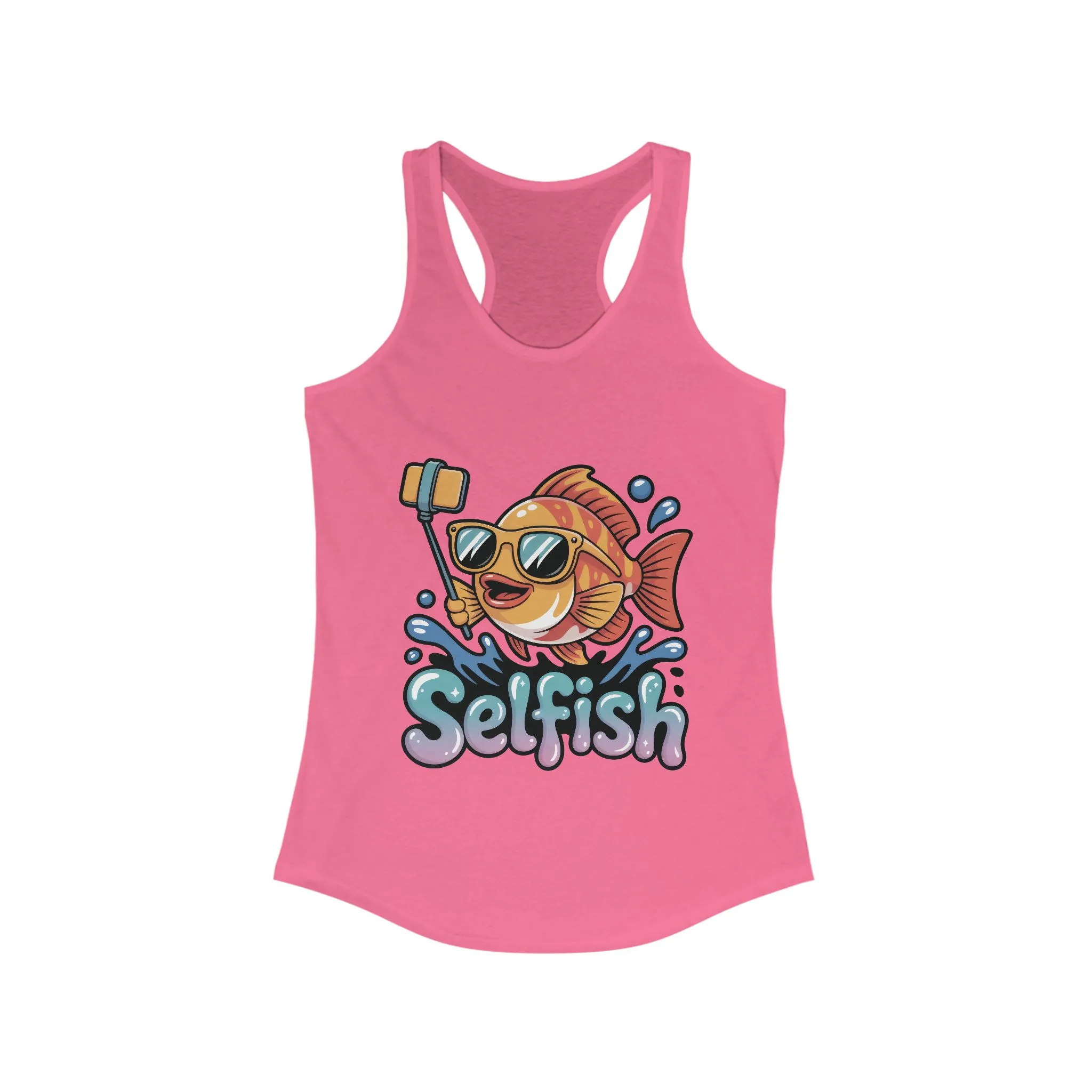Funny Selfie Fish Graphic Womens Tank Top, Playful Pun Gift for Her, Summer Vibes, Unique Beach Tank, Beachwear, Vacation Outfits - Image 17