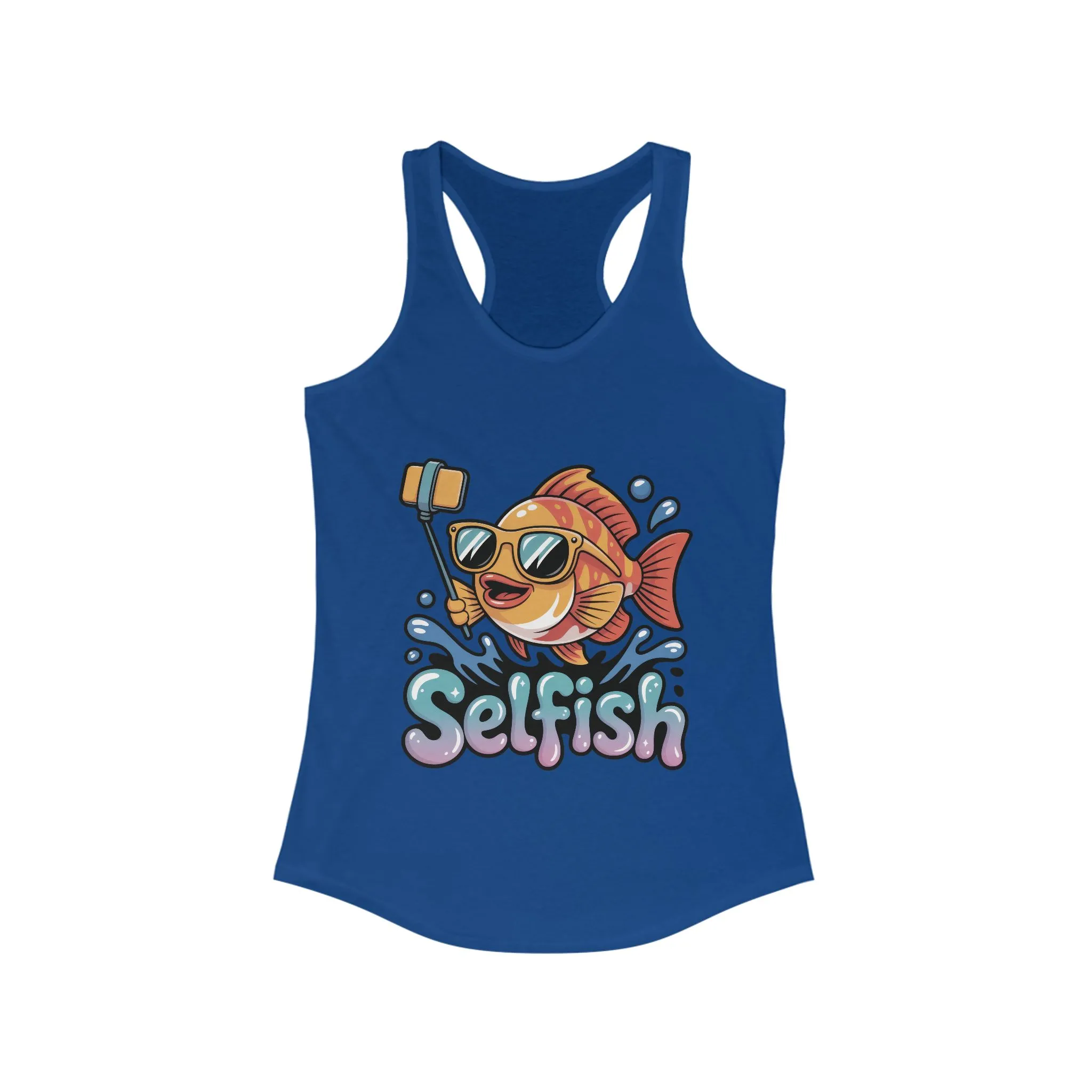 Funny Selfie Fish Graphic Womens Tank Top, Playful Pun Gift for Her, Summer Vibes, Unique Beach Tank, Beachwear, Vacation Outfits
