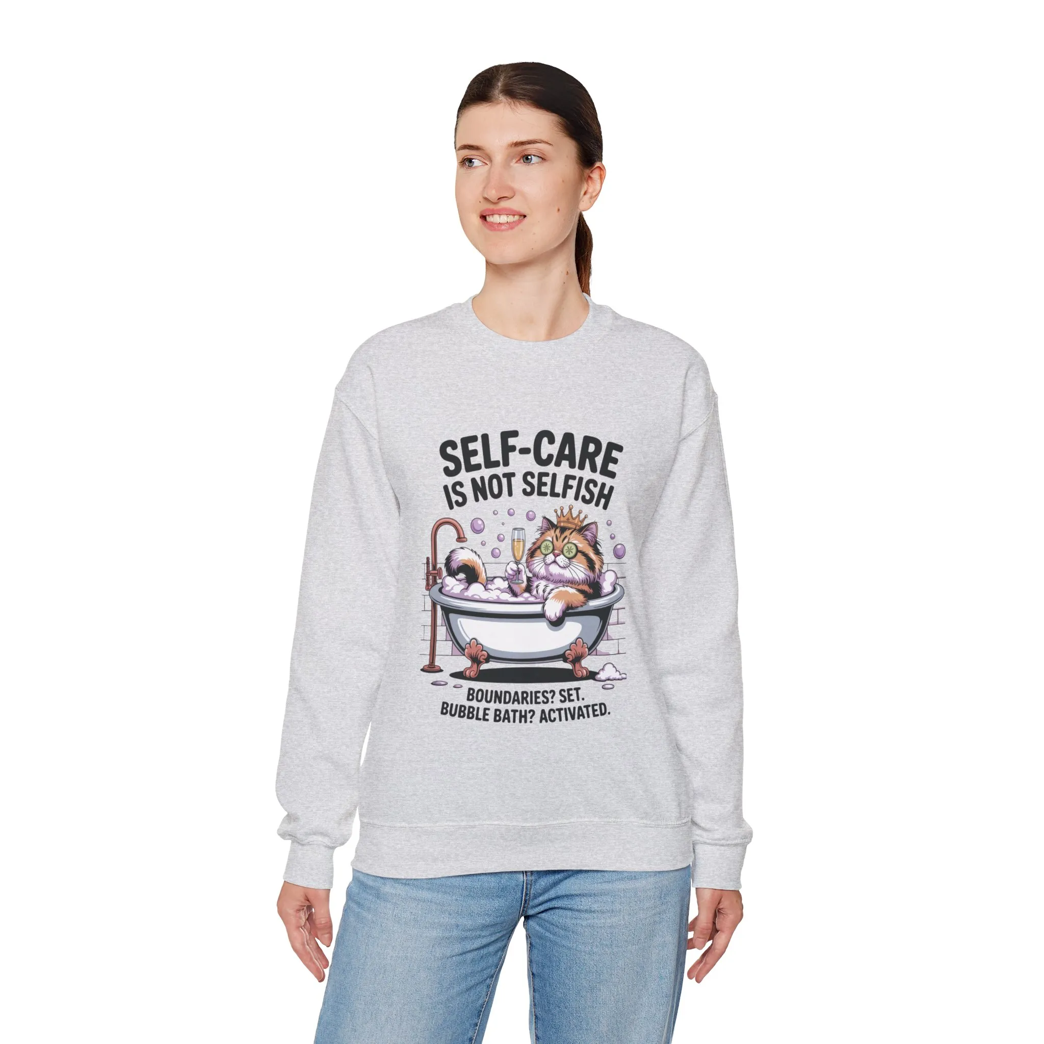 Womens Crewneck Sweatshirt, Self-Care Cat Shirt, Funny Cat Tee, Relaxing Kitty Graphic, Self Care Is Not Selfish Womens Sweatshirt - Image 33