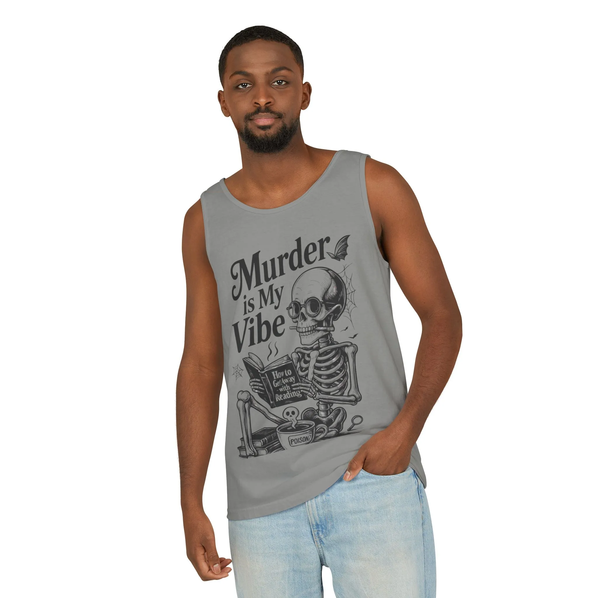 Murder Is My Vibe Tank Top, Mens Goth Tank, Halloween Clothing, Skeleton Graphic Tee, Cozy Casual Wear, Quirky Gift Idea - Image 18