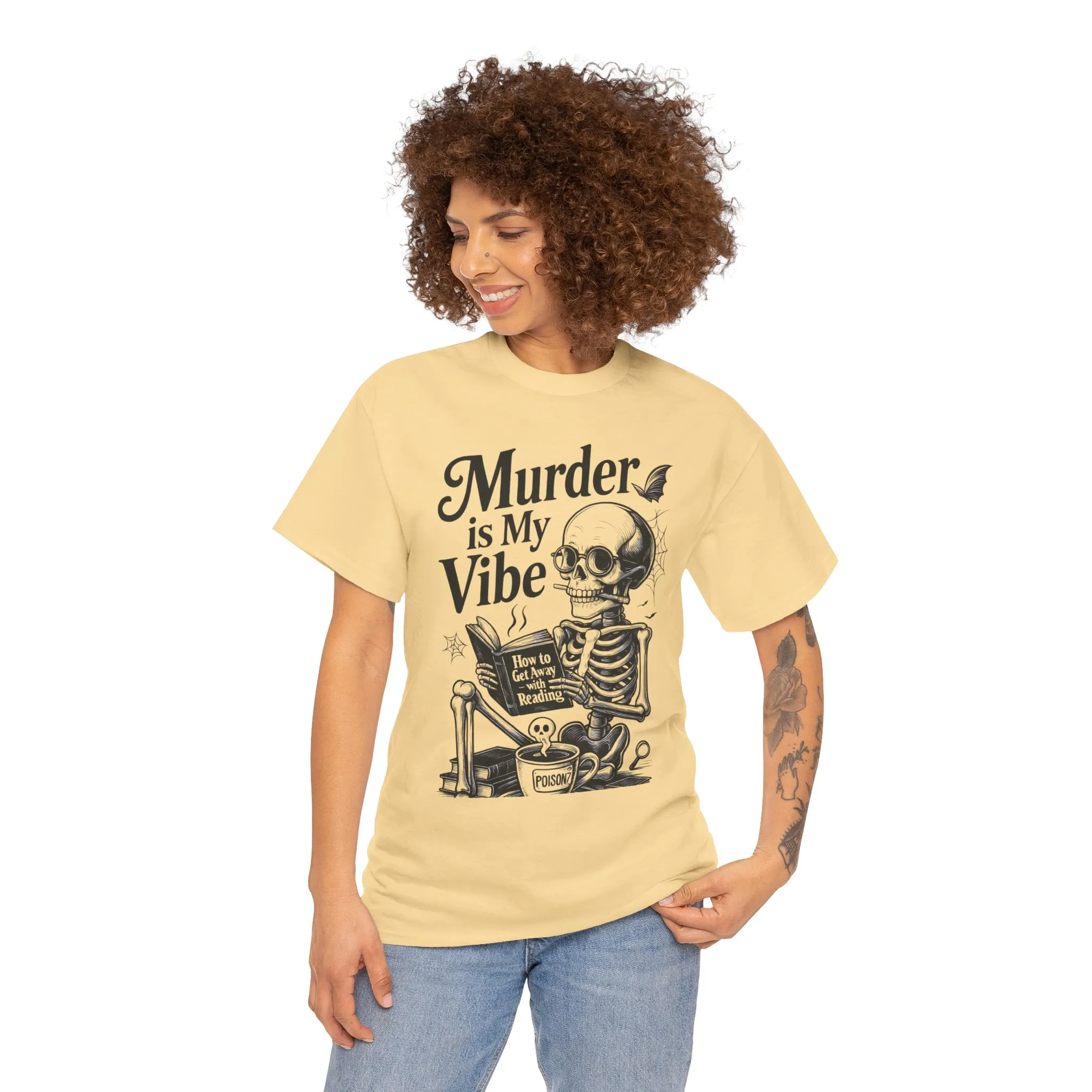 Womens Heavy Cotton Tee - "Murder is My Vibe" Graphic Shirt for Ghoulish Vibes, Halloween Fun, Spooky Season, Casual Wear, Gift for [...] - Image 17