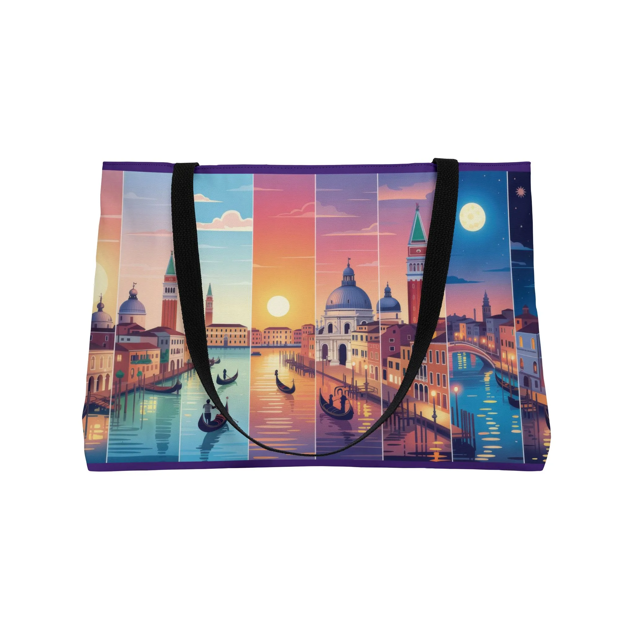 Venice from Dawn to Dusk Weekender Tote Bag, Cityscape Travel Bag with Gondolas, Sunset & Moonlight Art Print, Beach Bag, Travelers Bag - Image 4