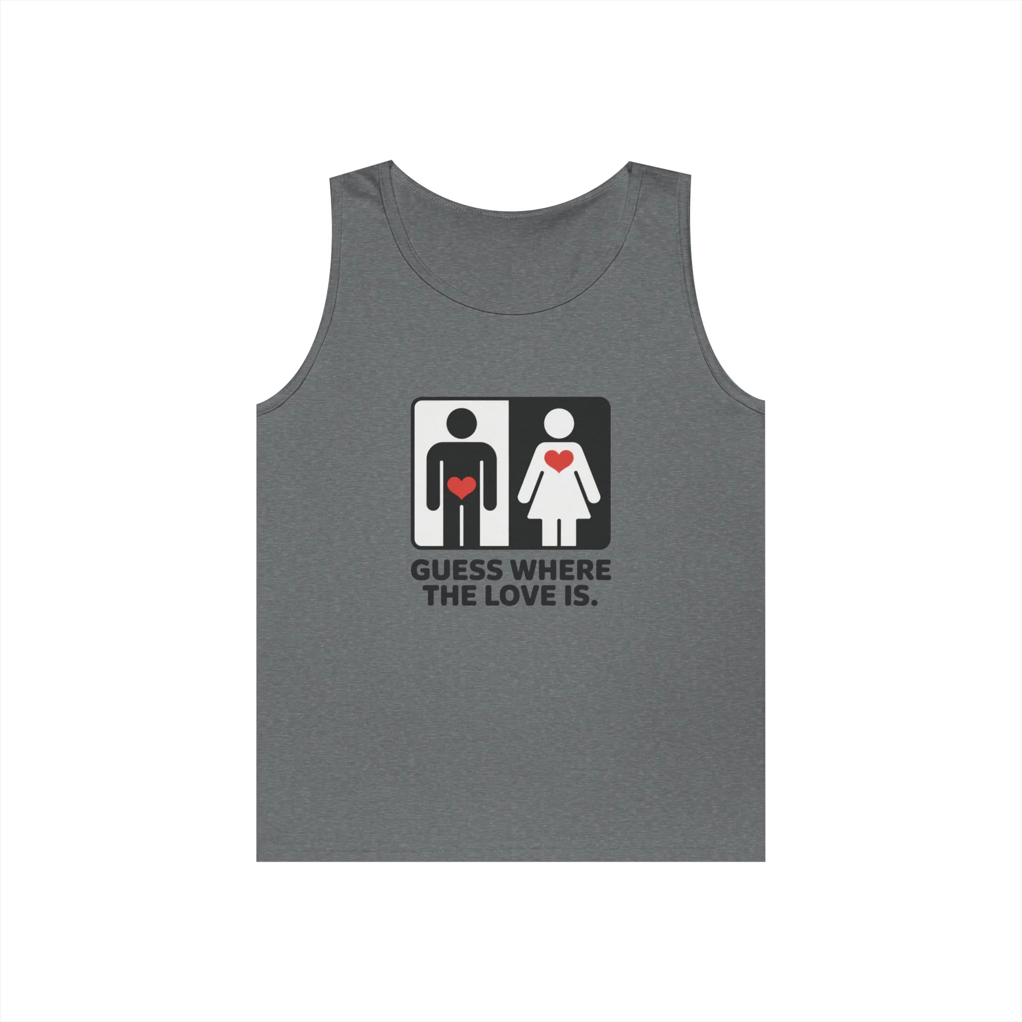 Cute Guess Where The Love Is Mens Tank, Couples Gift, Valentines Day Gift, Relationship Humor Shirt, Funny Tank for Him, Bold Love Joke Tank - Image 2