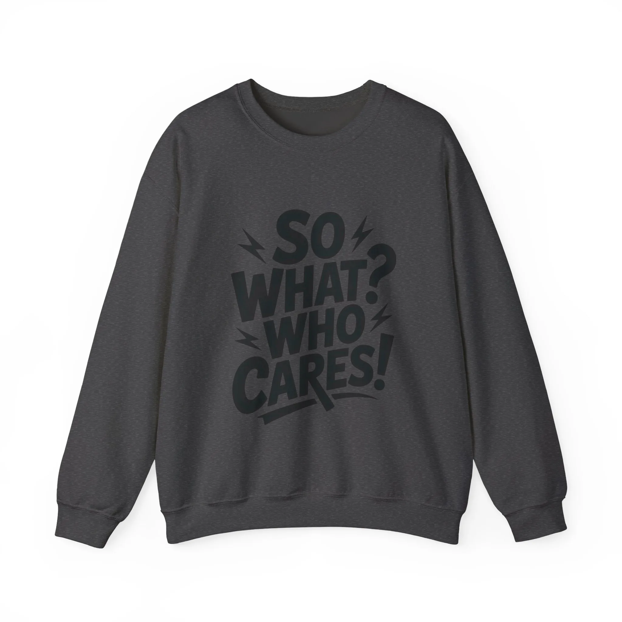 So What? Who Cares! Funny Mens Crewneck Sweatshirt, Bold Statement Design, Lightning Graphic Pullover, Rebellious Urban Humor - Image 13