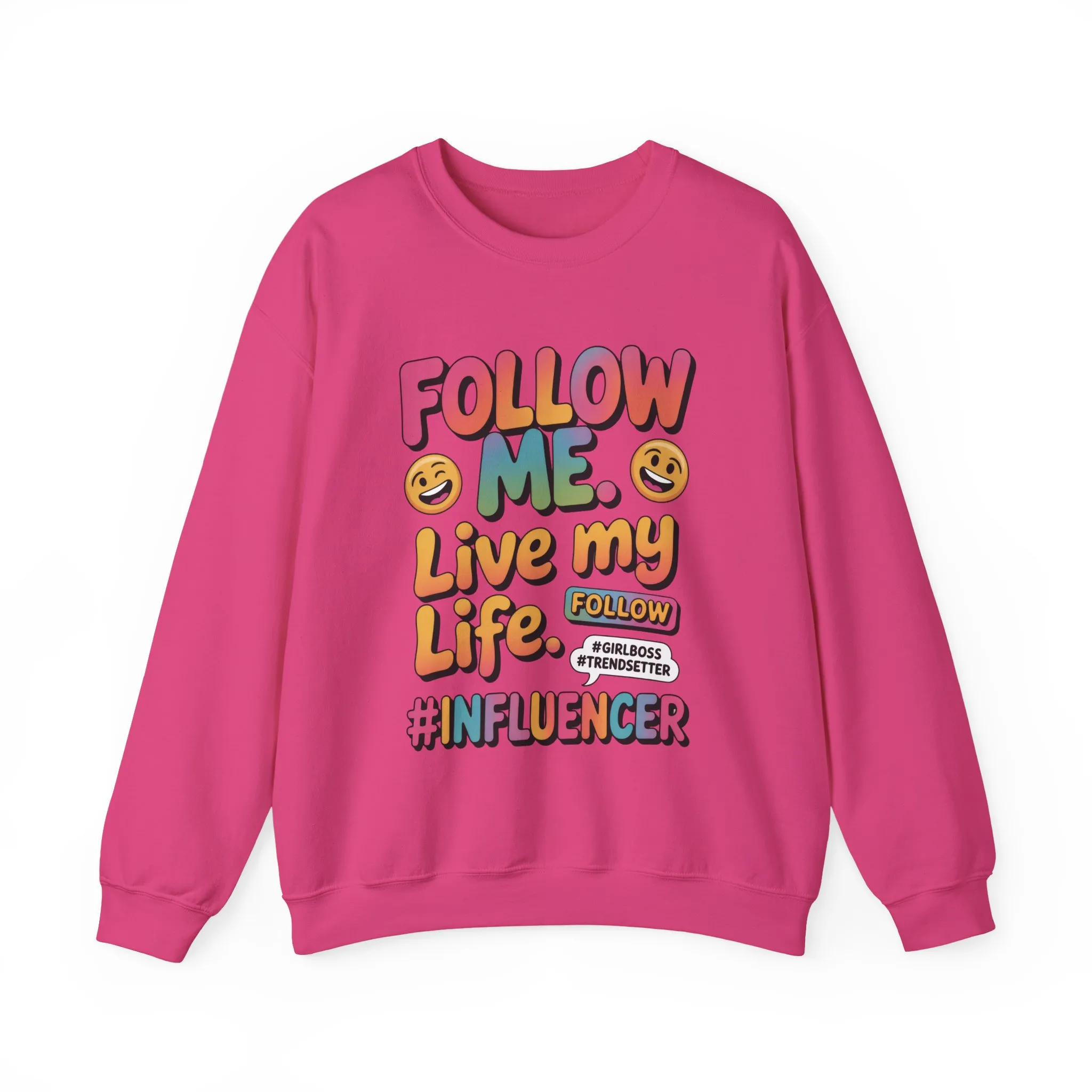 Womens Heavy Blend™ Crewneck Sweatshirt, Influencer Sweatshirt, Colorful Follow Me Live My Life Graphic Sweatshirt, Trendy GirlBoss Outfit - Image 19
