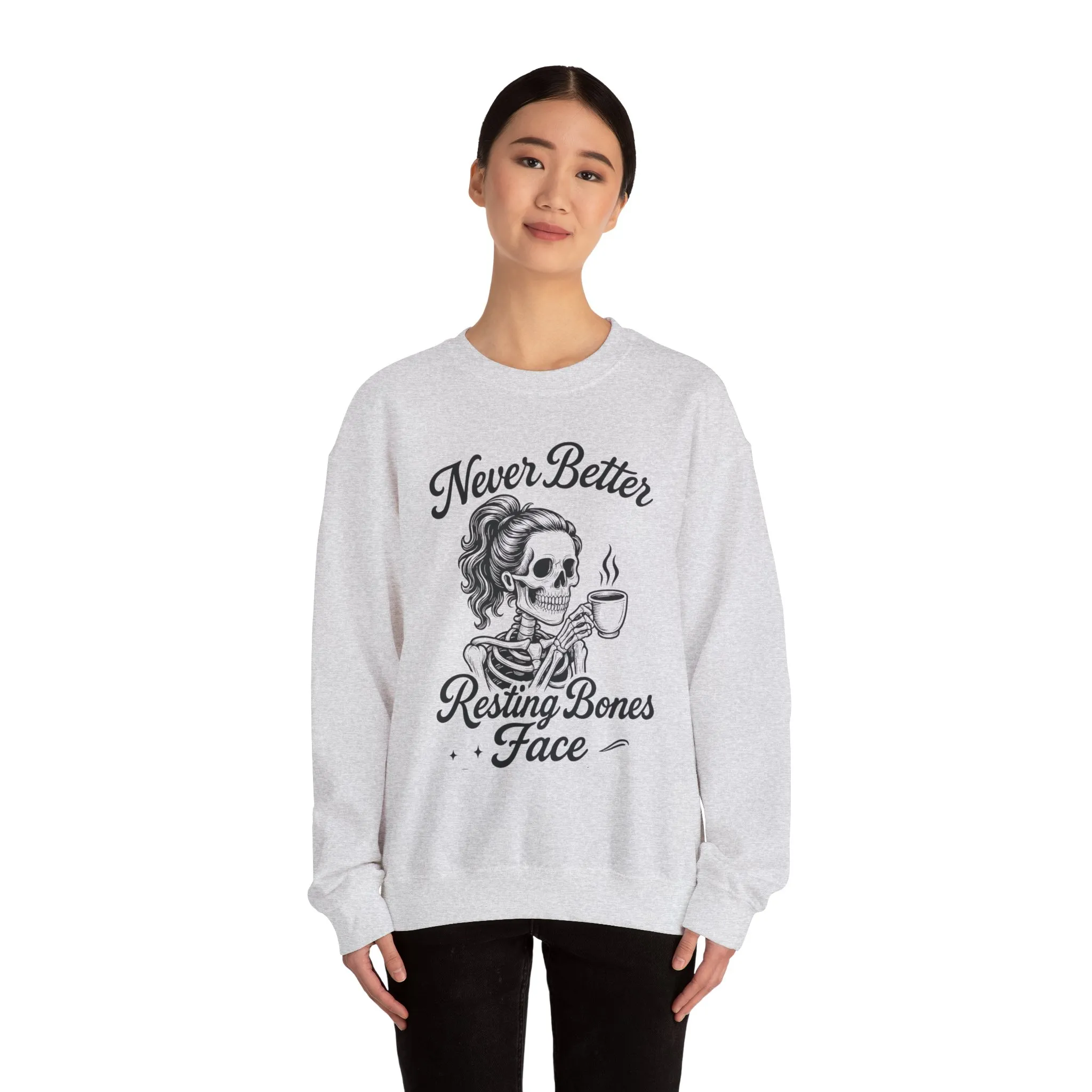 Skull Coffee Lovers Crewneck Sweatshirt, Womens, Perfect for Halloween, Cozy Outfit, Gift for Friends, Relaxing Days, Coffee Enthusiasts - Image 8
