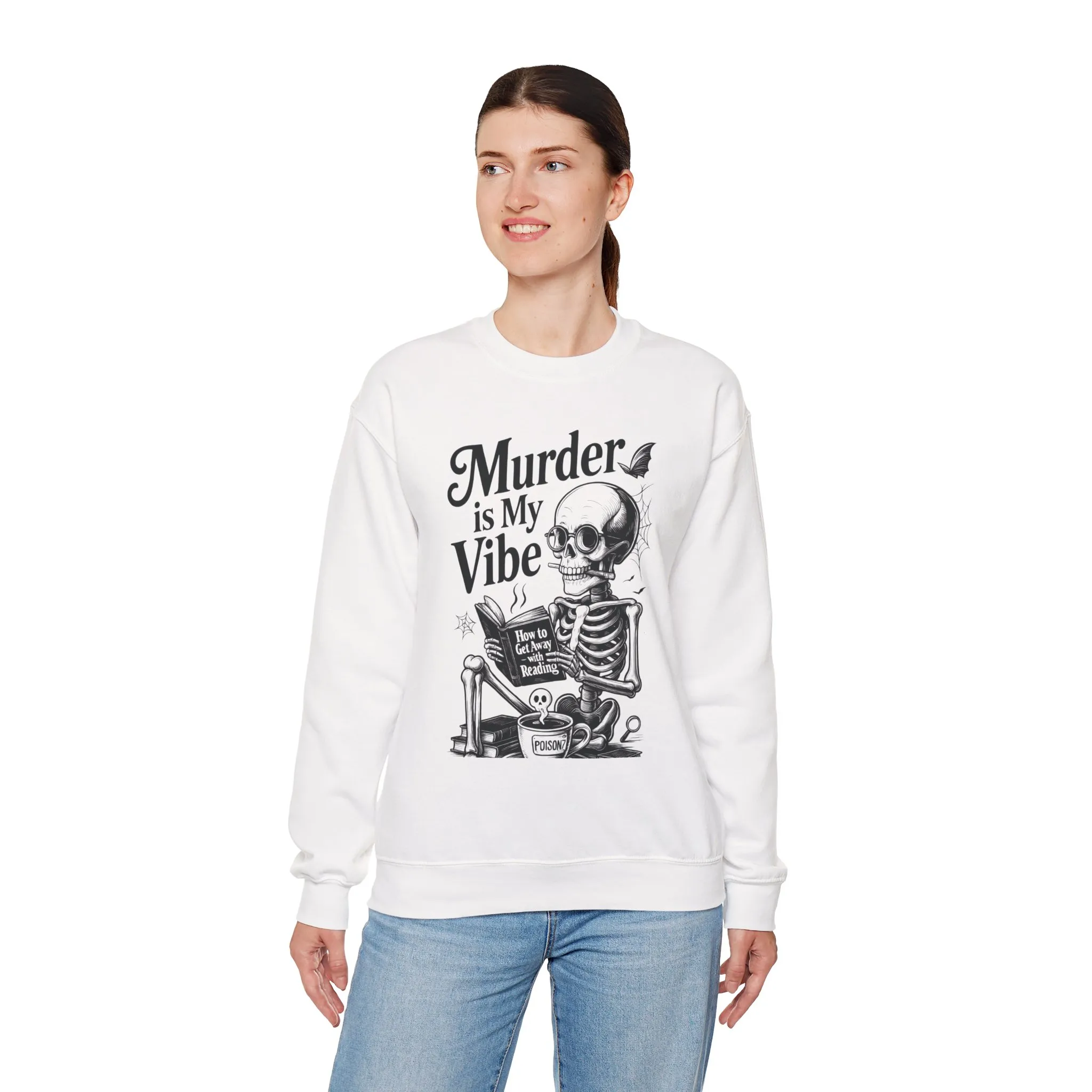 Murder is My Vibe Womens Crewneck Sweatshirt, Cozy Gift for Halloween, Unique Sweatshirt, Skull Graphic, Fall Fashion, Unisex Pullover - Image 24