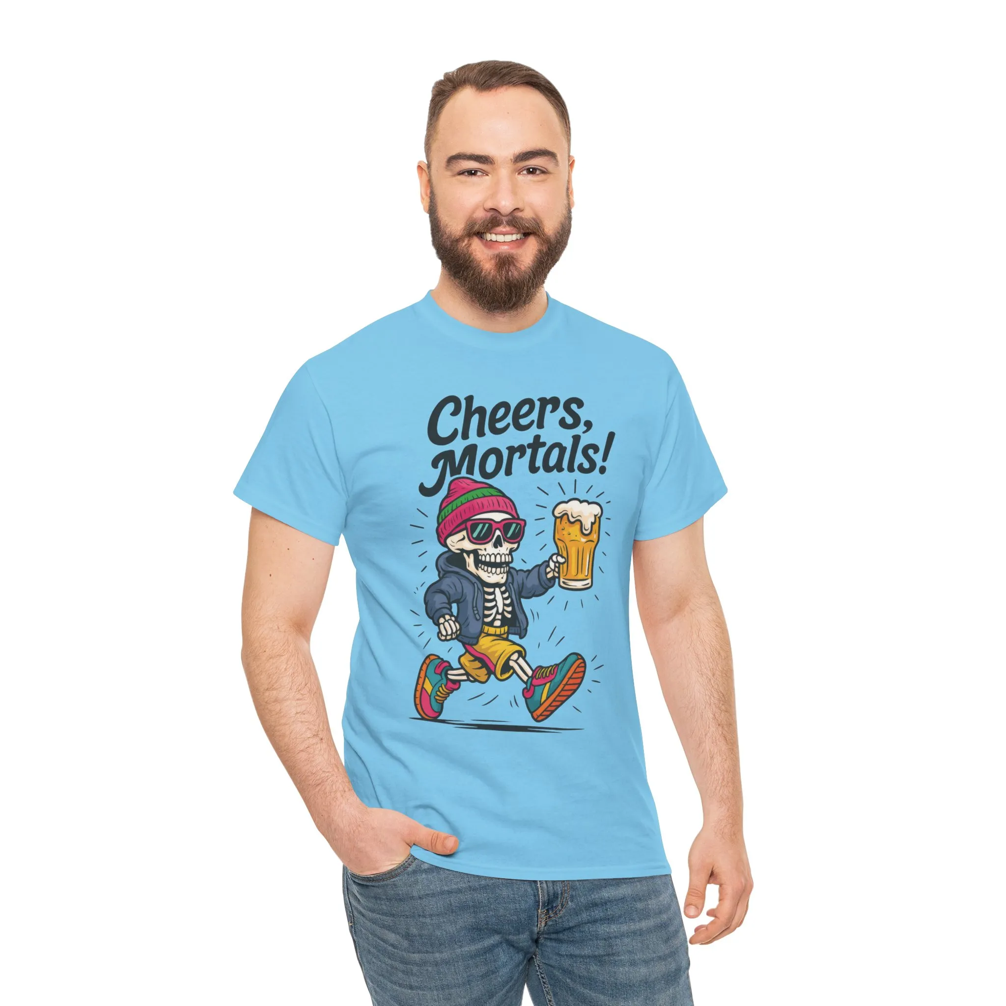 Cheers, Mortals! Mens Tee, Funny Skeleton Beer Graphic Tee, Cool Drinking Humor Shirt, Party Gift for Him, Halloween Tee, Beer Lovers Gift - Image 18