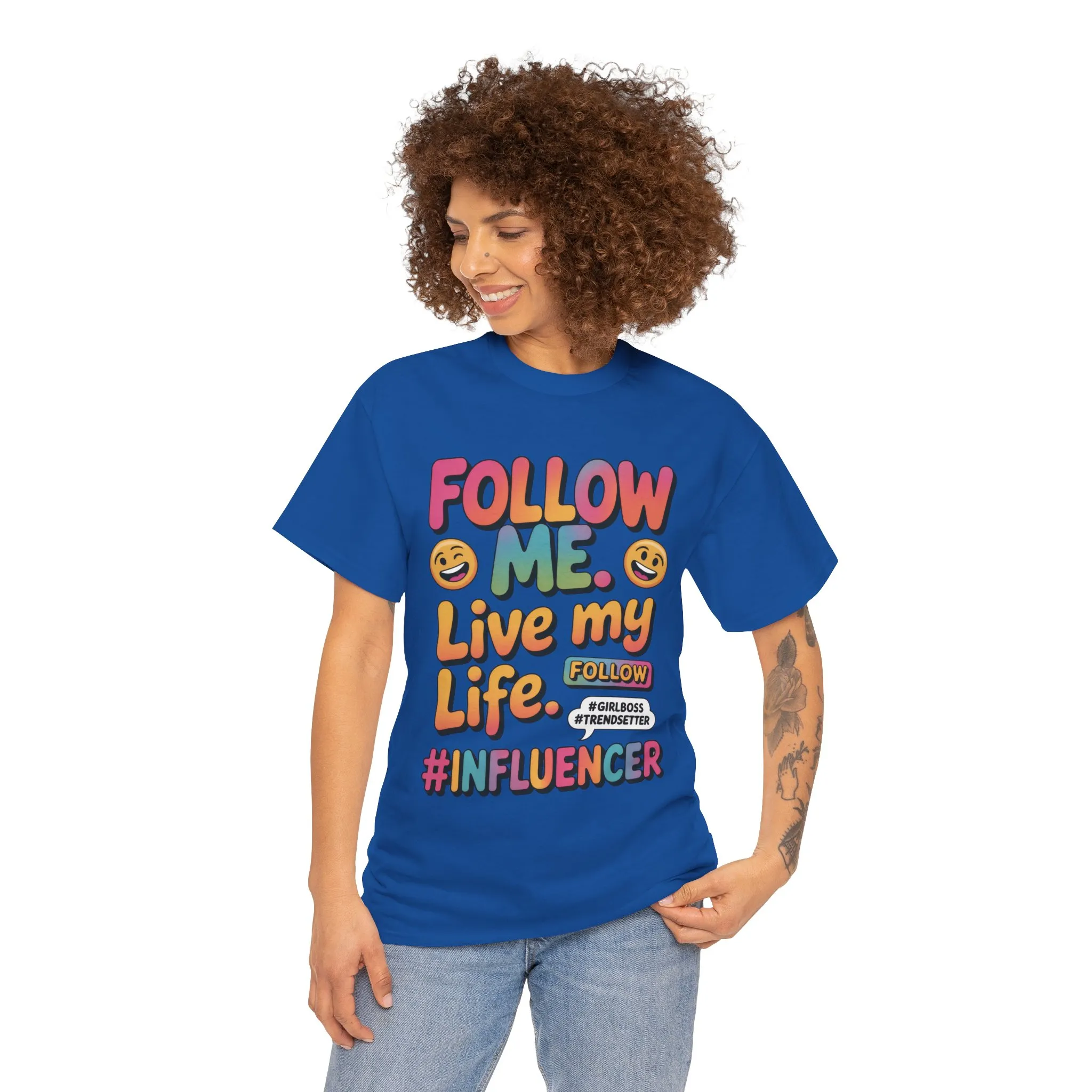 Womens Heavy Cotton Tee, Influencer Graphic Tee, Follow Me Live My Life Shirt, Colorful Trendy GirlBoss T-Shirt, Trendsetter Summer Wear - Image 23