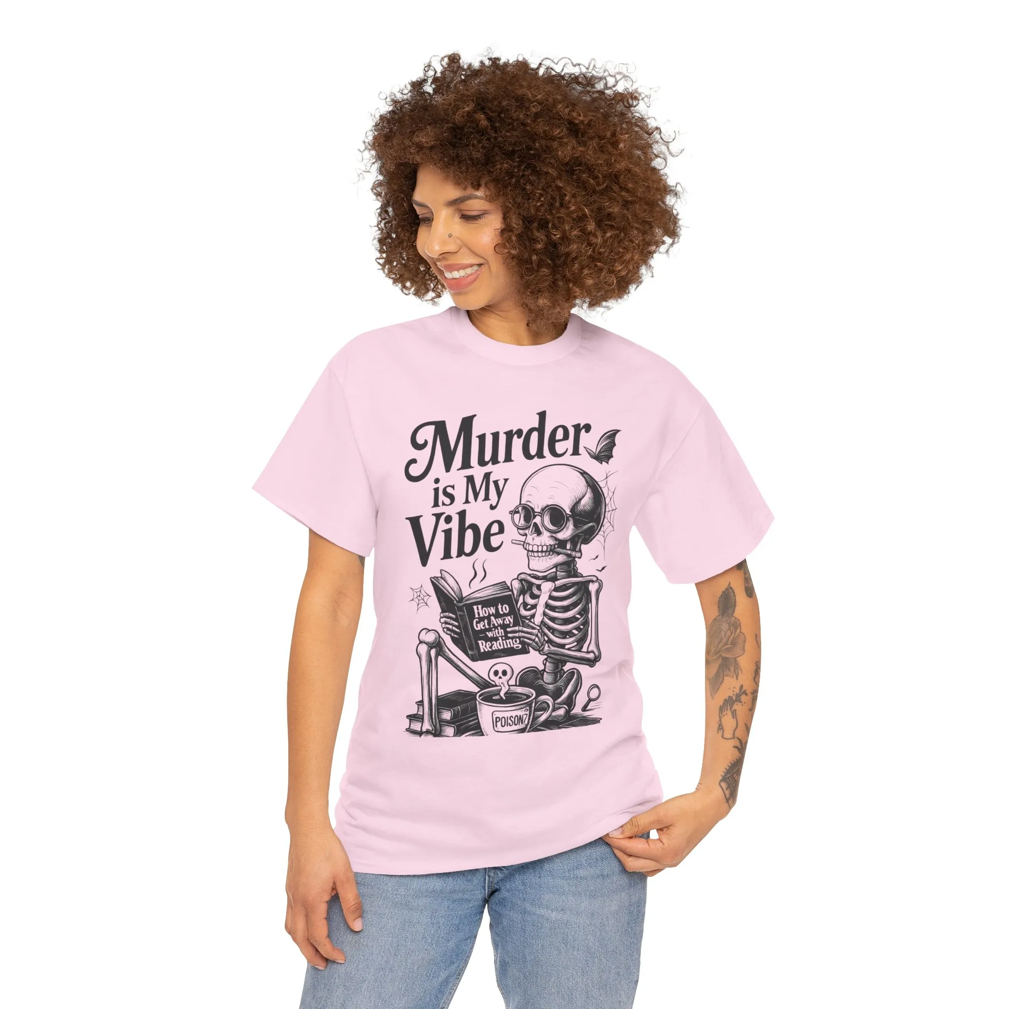 Womens Heavy Cotton Tee - "Murder is My Vibe" Graphic Shirt for Ghoulish Vibes, Halloween Fun, Spooky Season, Casual Wear, Gift for [...] - Image 26