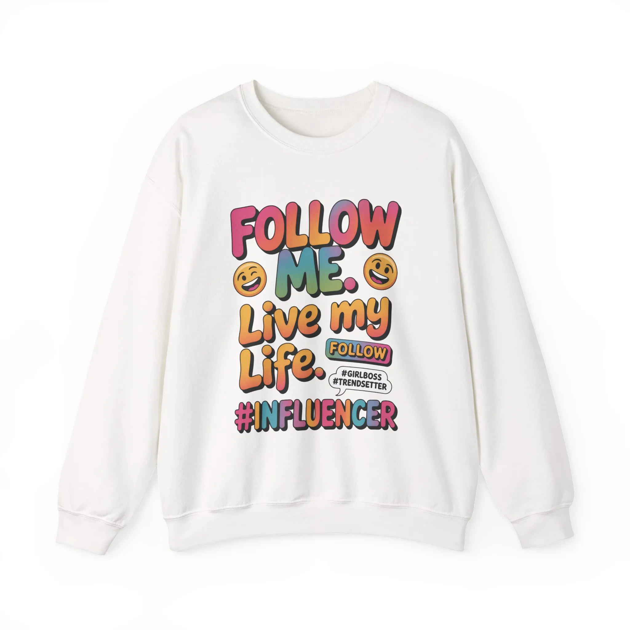Womens Heavy Blend™ Crewneck Sweatshirt, Influencer Sweatshirt, Colorful Follow Me Live My Life Graphic Sweatshirt, Trendy GirlBoss Outfit - Image 25