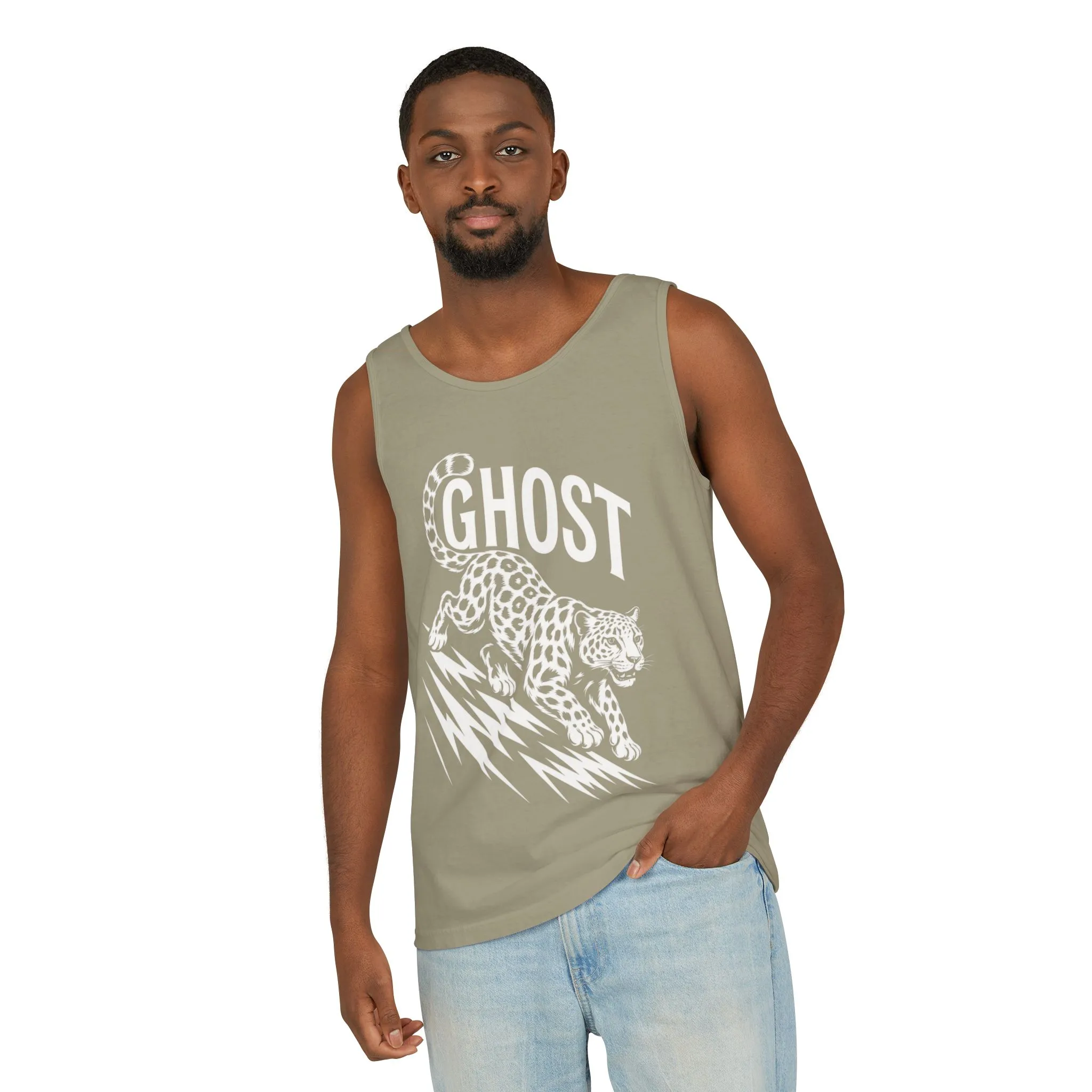 Ghost Leopard Mens Tank Top - Cool Graphic Shirt for Summer, Beach Days, Festivals, Gifts, Casual Wear - Image 4