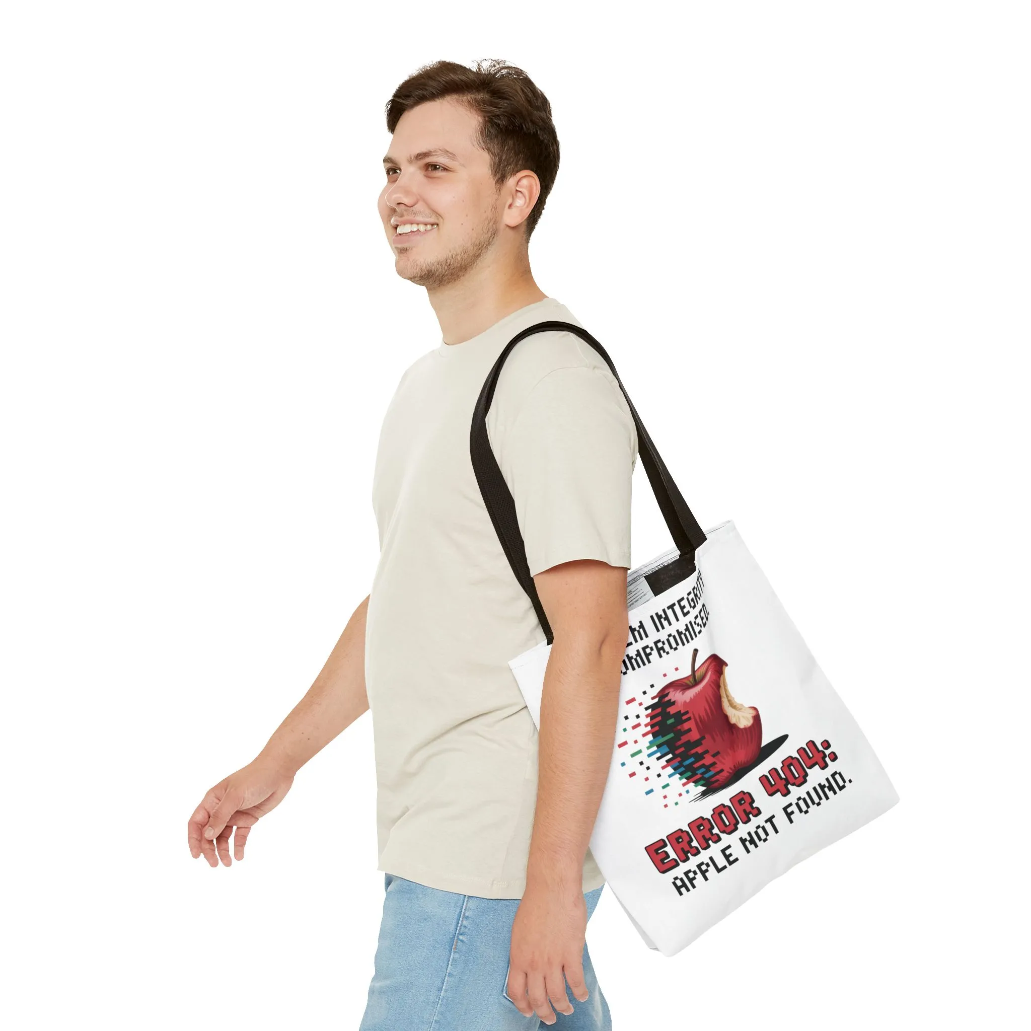 Error 404 Apple Tote Bag, Geek Tote, Funny Shopping Bag, Gift for Tech Lovers, Apple Lovers Tote, Digital Design Bag, Weekender Bag, Beach Bag, Large Canvas Bag - Image 13