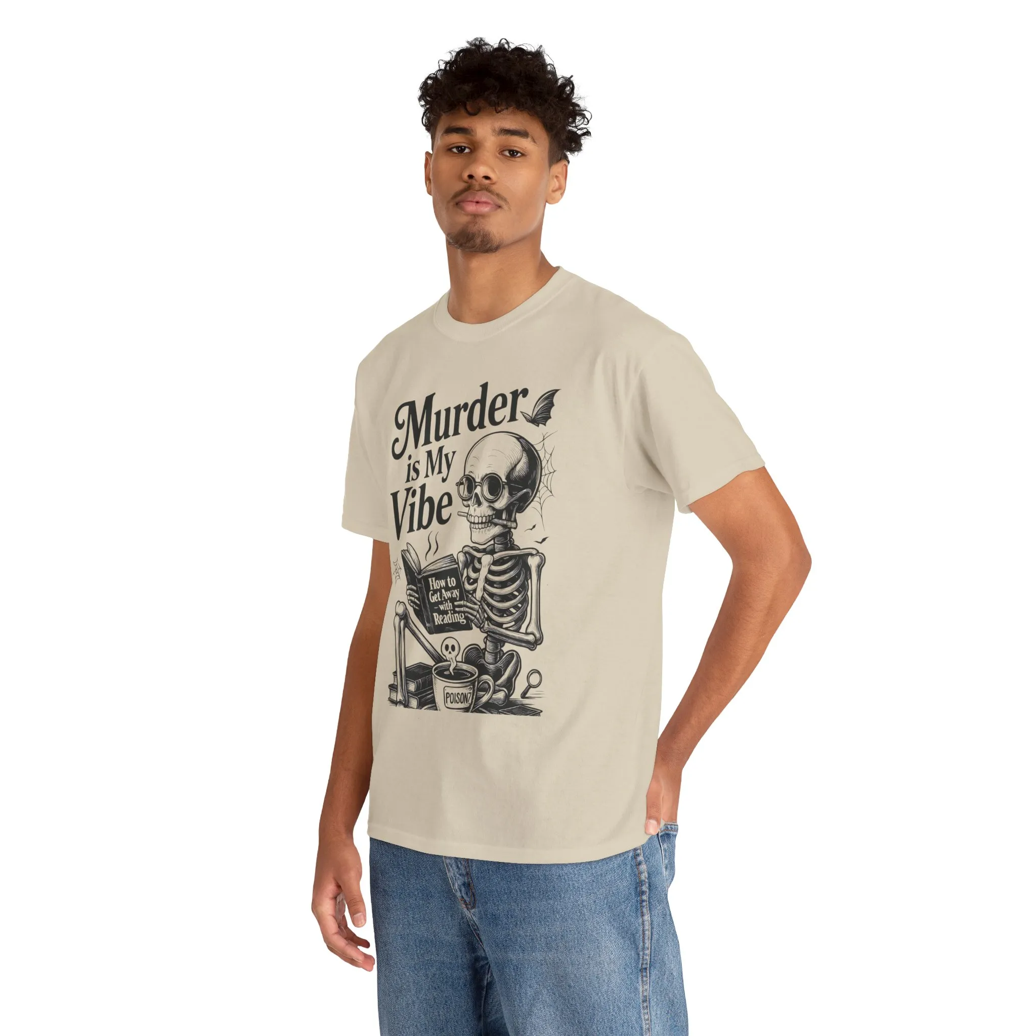 Mens Heavy Cotton Tee - "Murder is My Vibe" Graphic Shirt for Ghoulish Vibes, Halloween Fun, Spooky Season, Casual Wear, Gift for [...] - Image 6