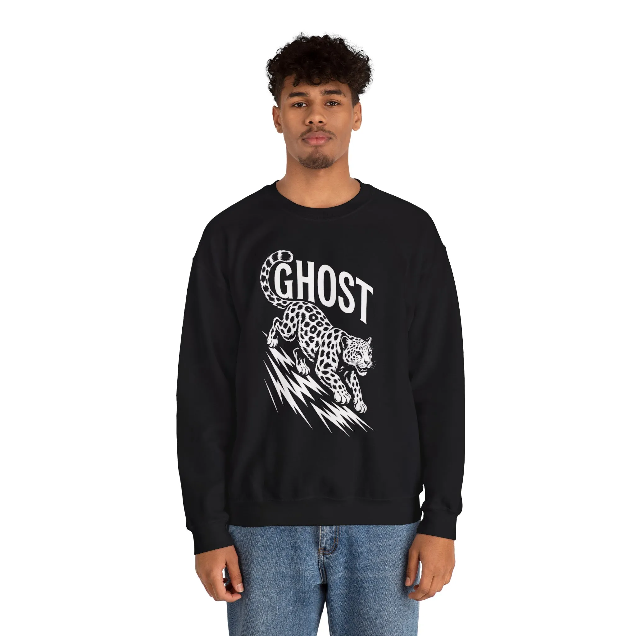Ghost Leopard Crewneck Sweatshirt, Unisex Fashion, Cozy Casual Wear, Graphic Sweatshirt, Wild Animal Art, Gift for Animal Lovers