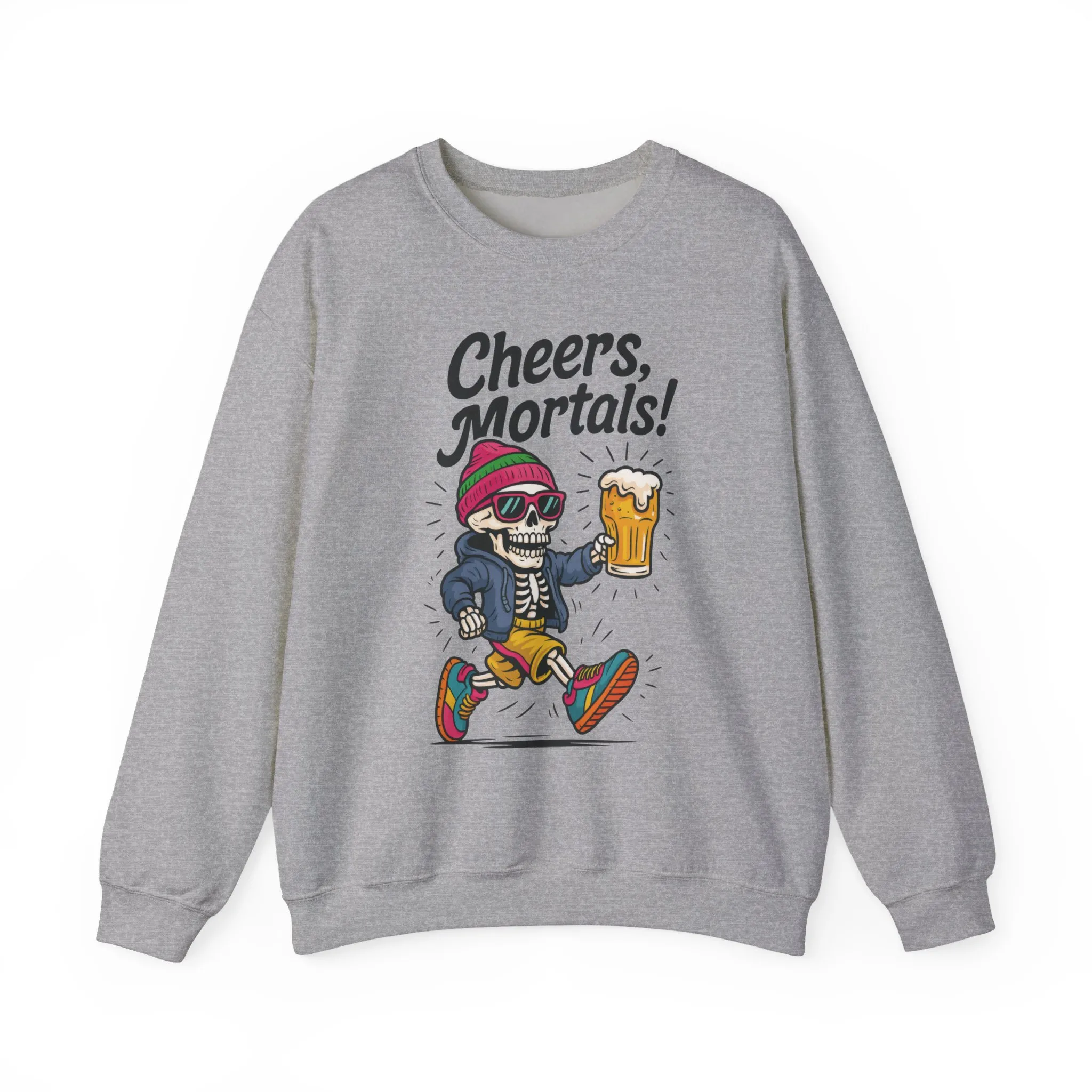 Cheers Mortals! Mens Crewneck Sweatshirt, Skeleton Beer Pullover with Hood, Drinking Humor Sweatshirt, Party Gift for Him, Halloween Apparel - Image 7