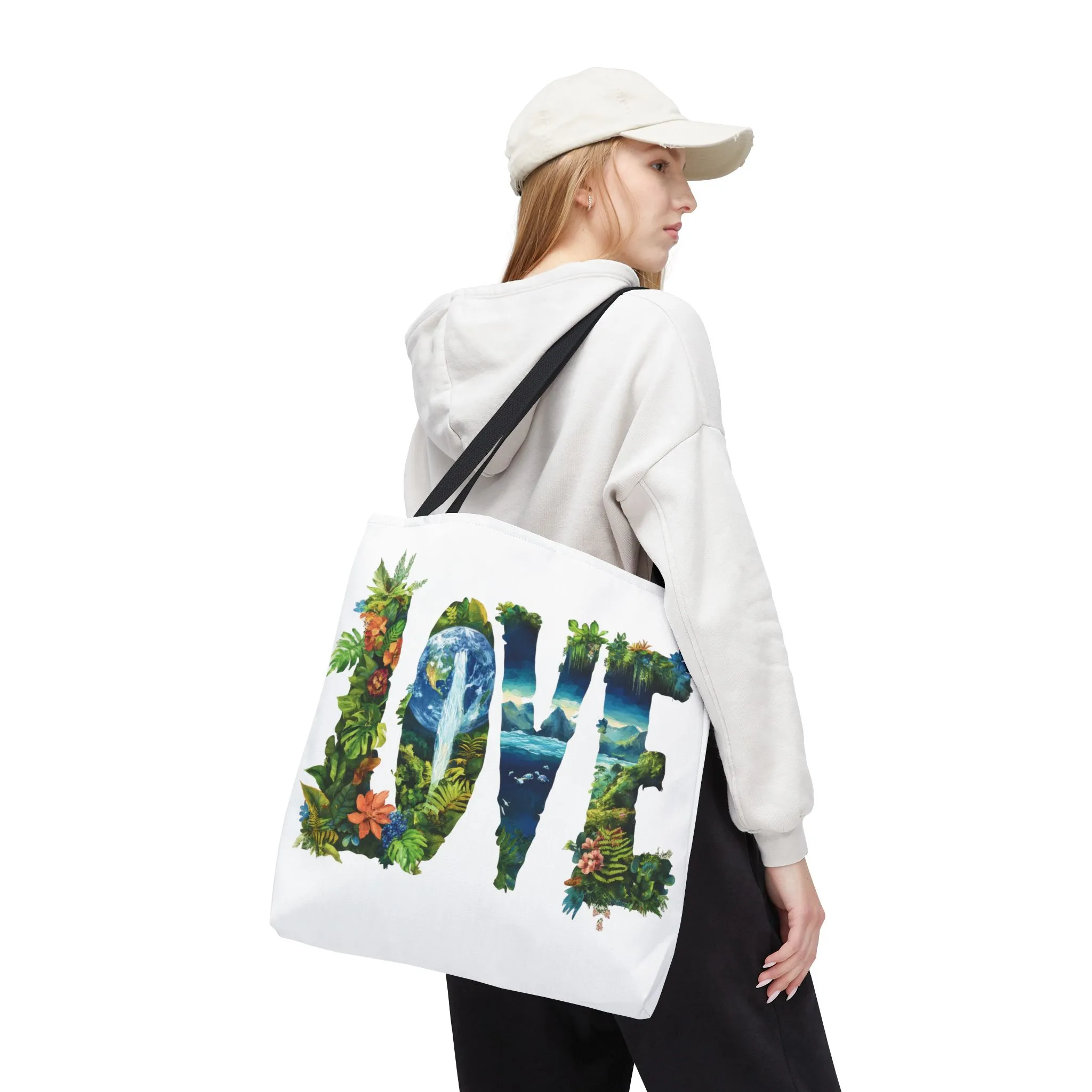 Earth Day LOVE Tote Bag, Eco Friendly Nature Art Bag, Sustainable Planet Message, Floral Tote, Shopping Bag, Beach Bag, Large Canvas Bag - Image 15