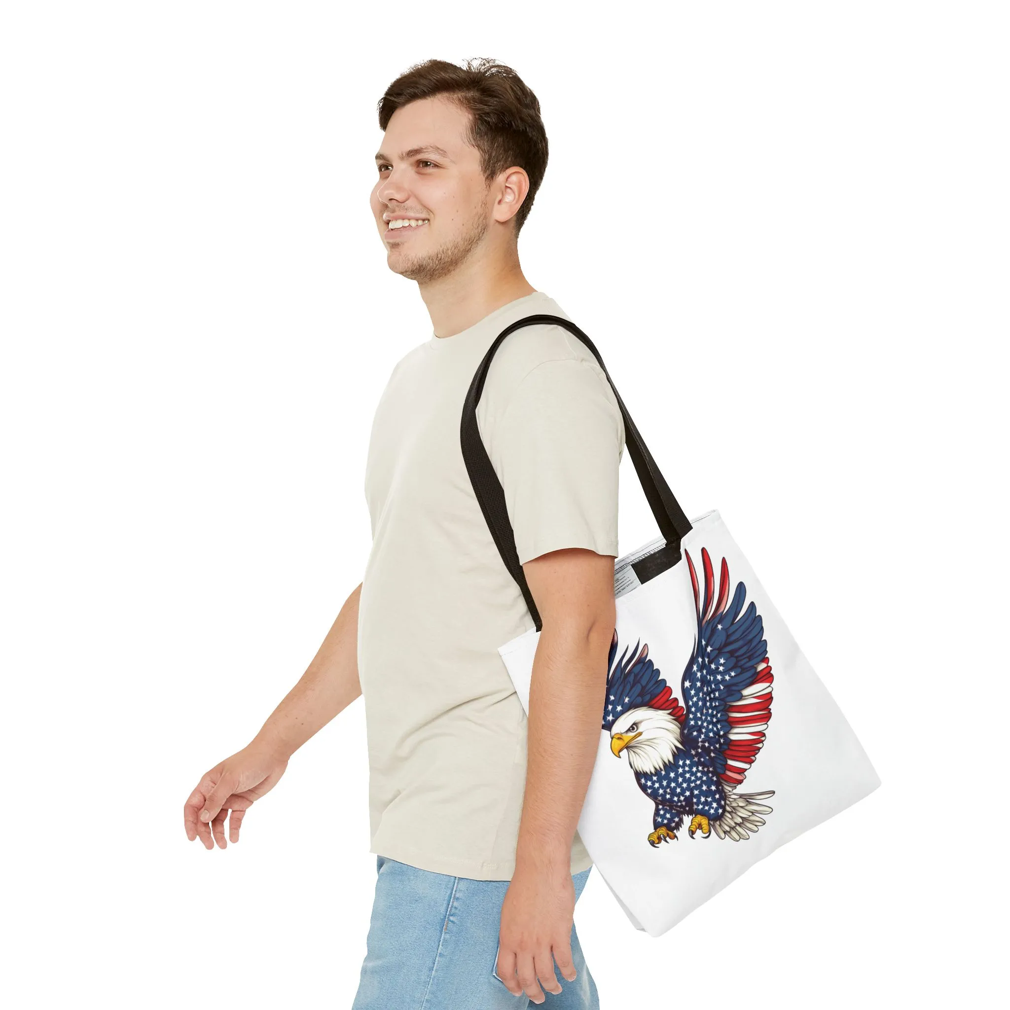 Patriotic Eagle Tote Bag, AOP, Perfect for July 4th, Festivals, Eco-Friendly Shopping, Gift for Nature Lovers, large canvas bag, beach bag - Image 3