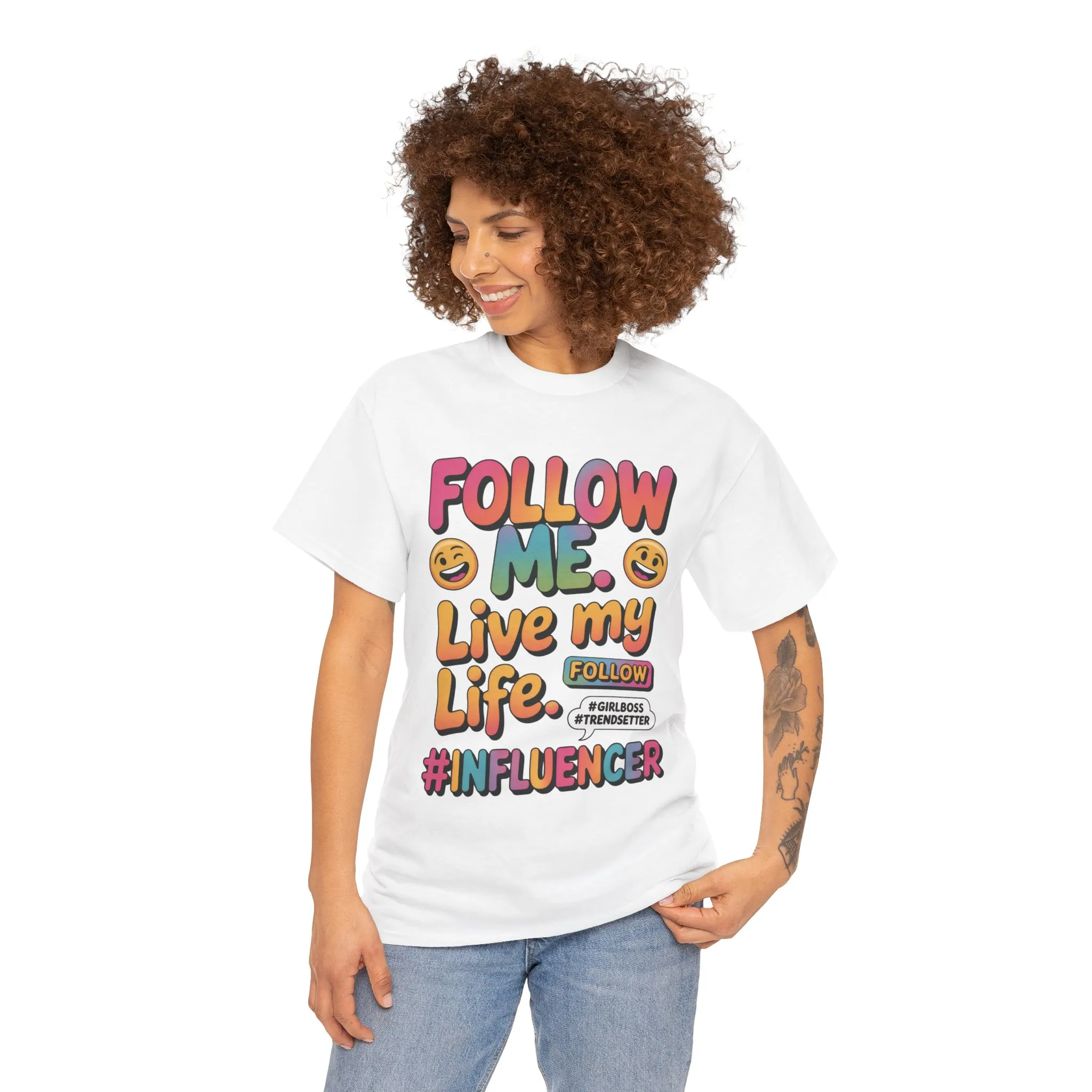 Womens Heavy Cotton Tee, Influencer Graphic Tee, Follow Me Live My Life Shirt, Colorful Trendy GirlBoss T-Shirt, Trendsetter Summer Wear - Image 7