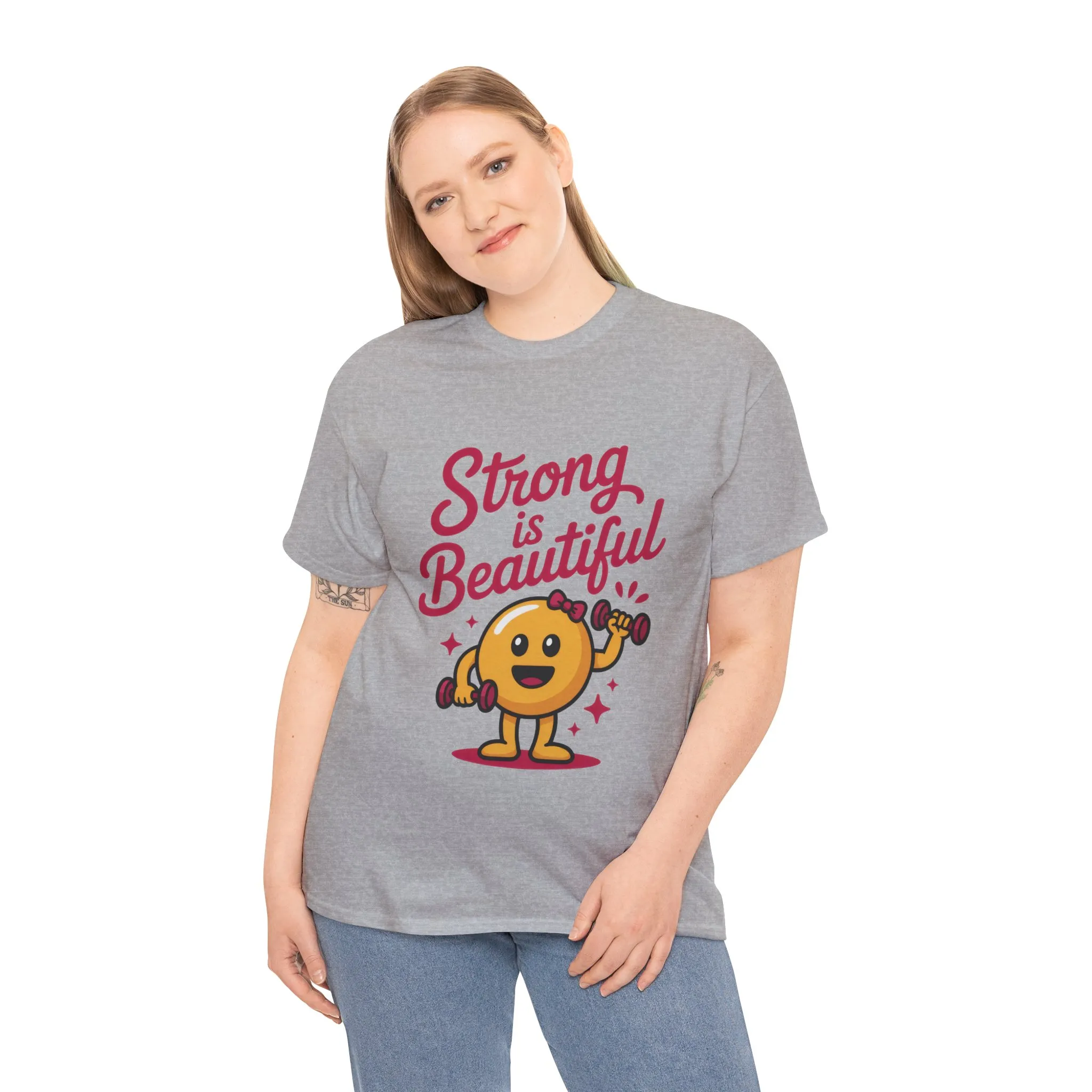 Strong is Beautiful Womens T-Shirt, Cute Fitness Character Graphic Tee, Inspirational Workout Shirt, Gym Motivation Gift for Her - Image 9