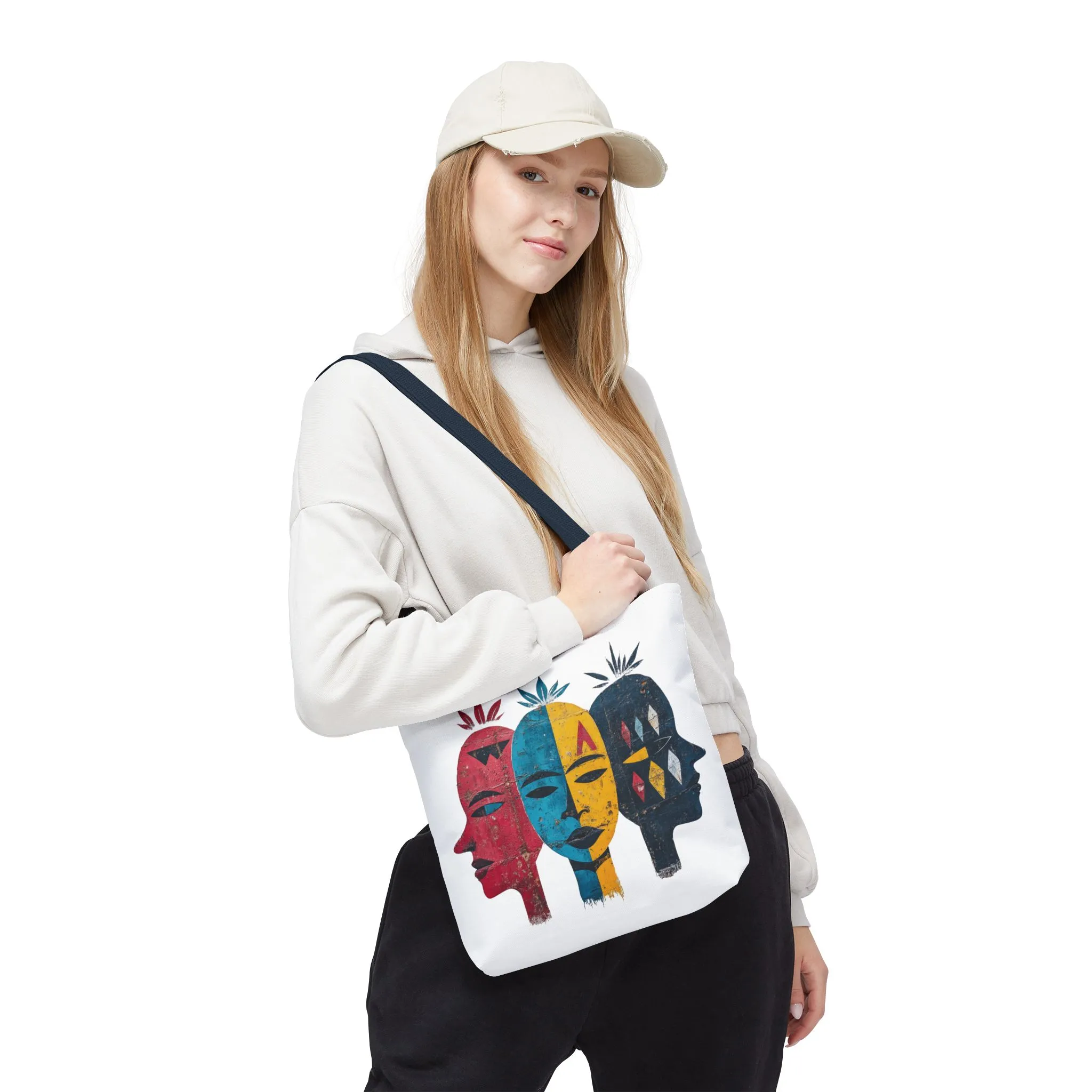 Artistic Tote Bag with Abstract Faces - Bohemian Style, Eco-Friendly Shopping Bag, Gift for Art Lovers, Unique Beach Bag, Festival Accessory - Image 10