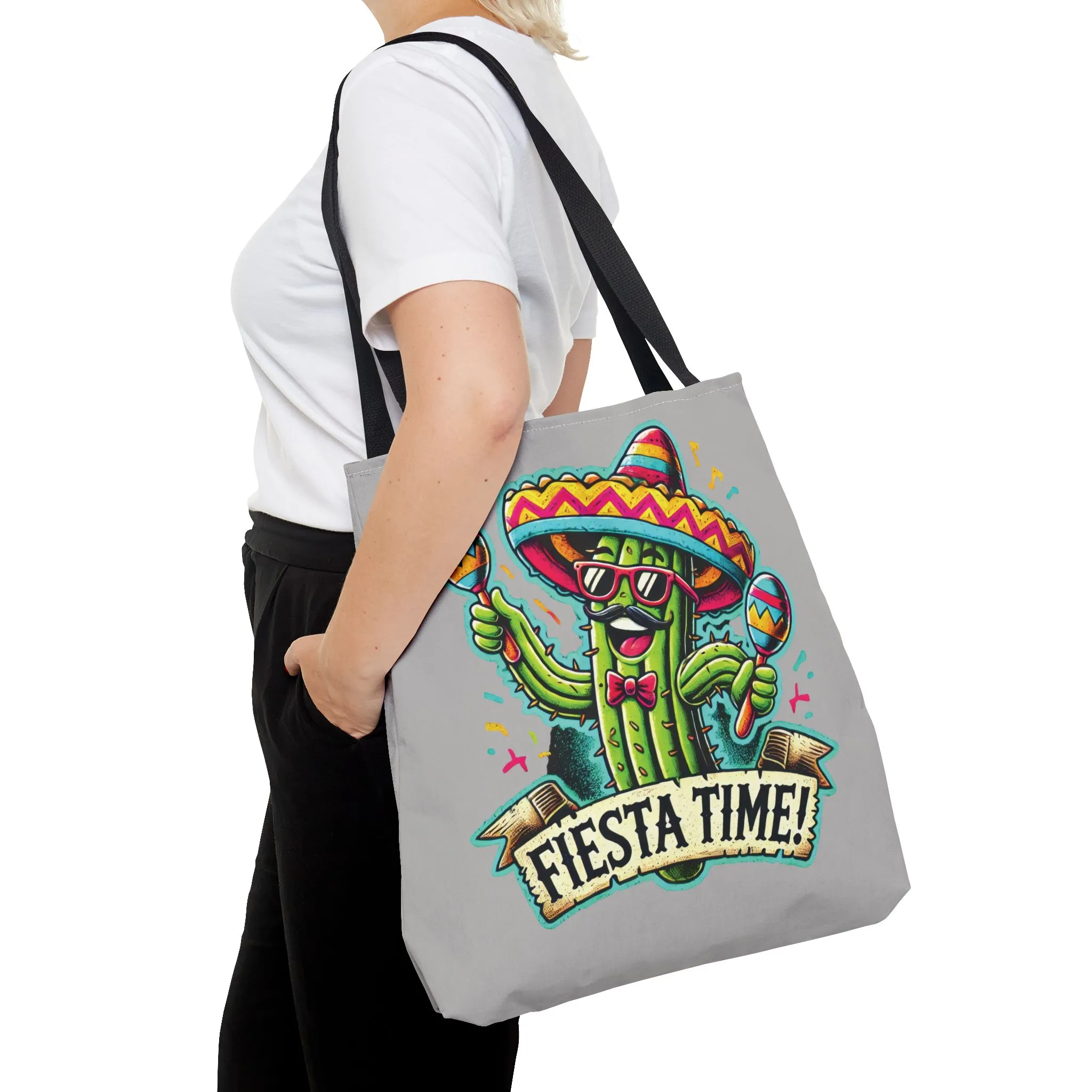 Fiesta Time Cactus Tote Bag, Funny Mexican Party Gift, Sombrero Maracas Print, Cinco de Mayo Bag, Summer Festival Tote, Beach Bag, Shopping - Image 4