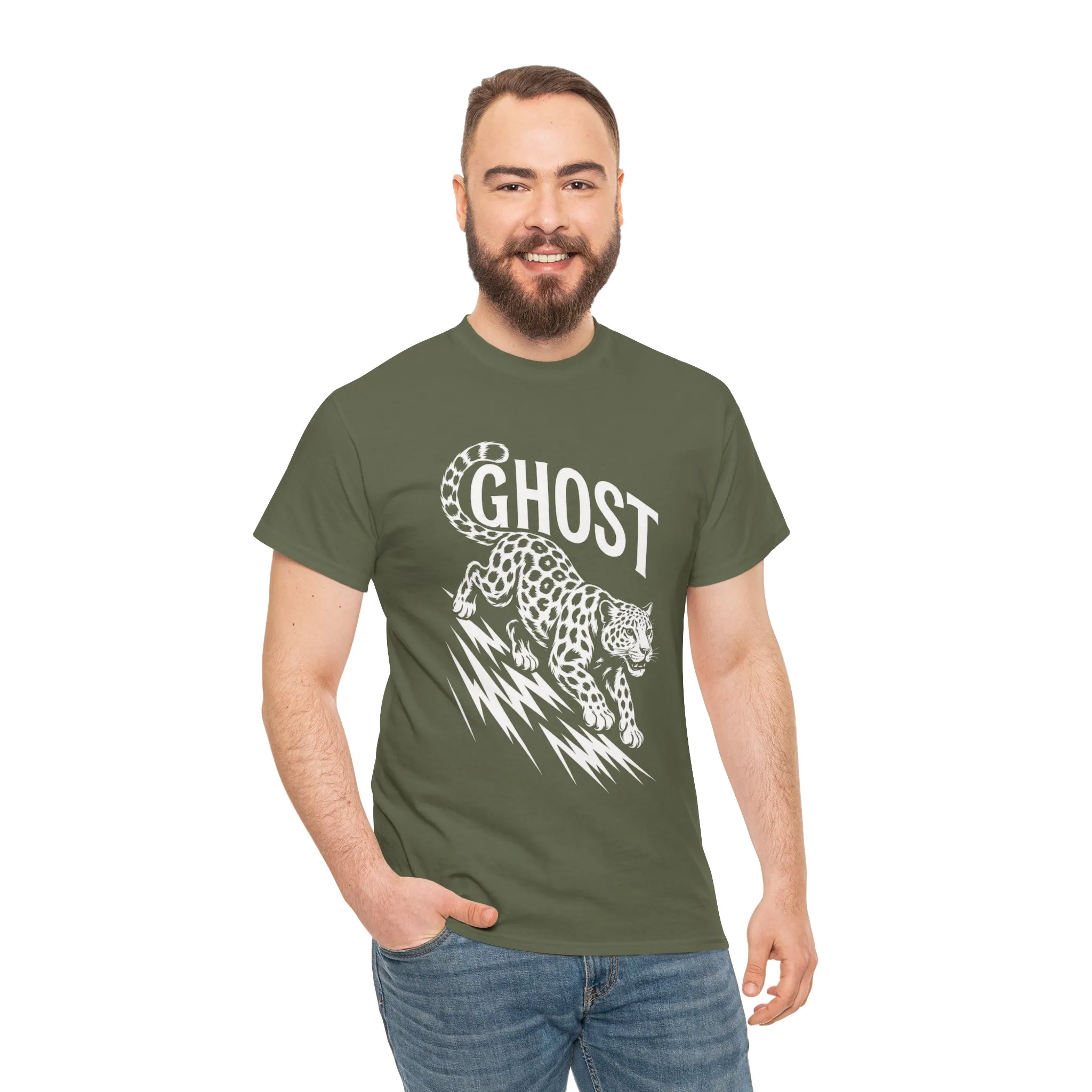 Ghost Leopard Graphic Tee, Mens T-Shirt, Casual Wear, Animal Print Top, Gift for Cat Lovers, Halloween Outfit - Image 5