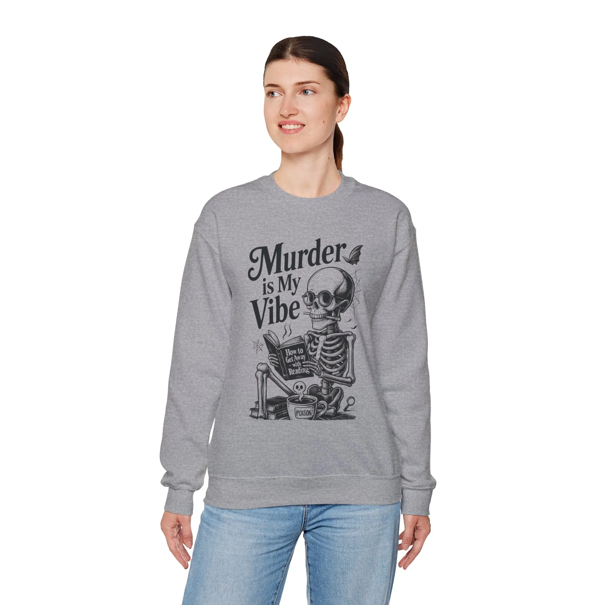 Murder is My Vibe Womens Crewneck Sweatshirt, Cozy Gift for Halloween, Unique Sweatshirt, Skull Graphic, Fall Fashion, Unisex Pullover - Image 9